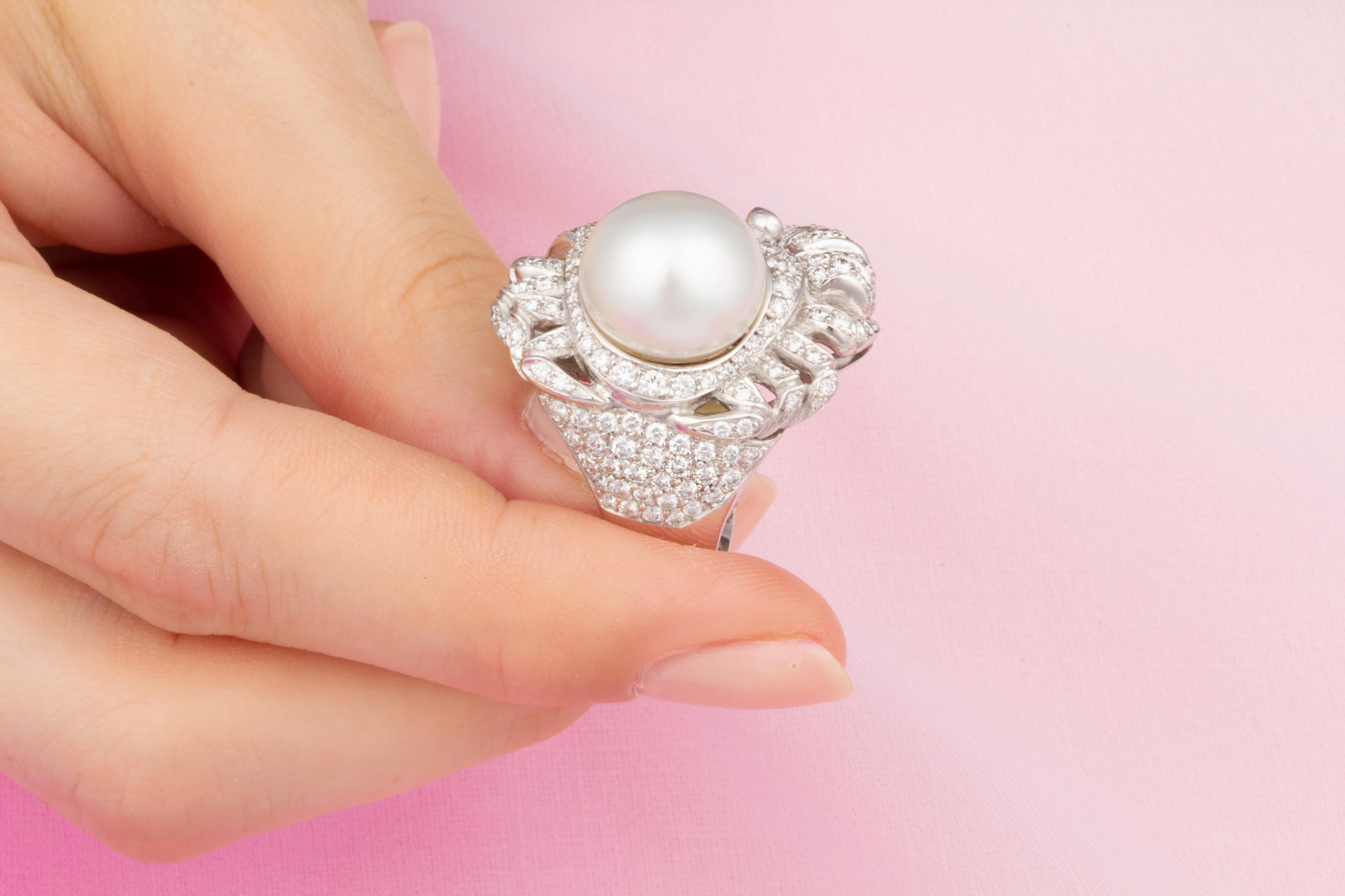 Ella Gafter Cancer Pearl Diamond Zodiac Ring For Sale 1