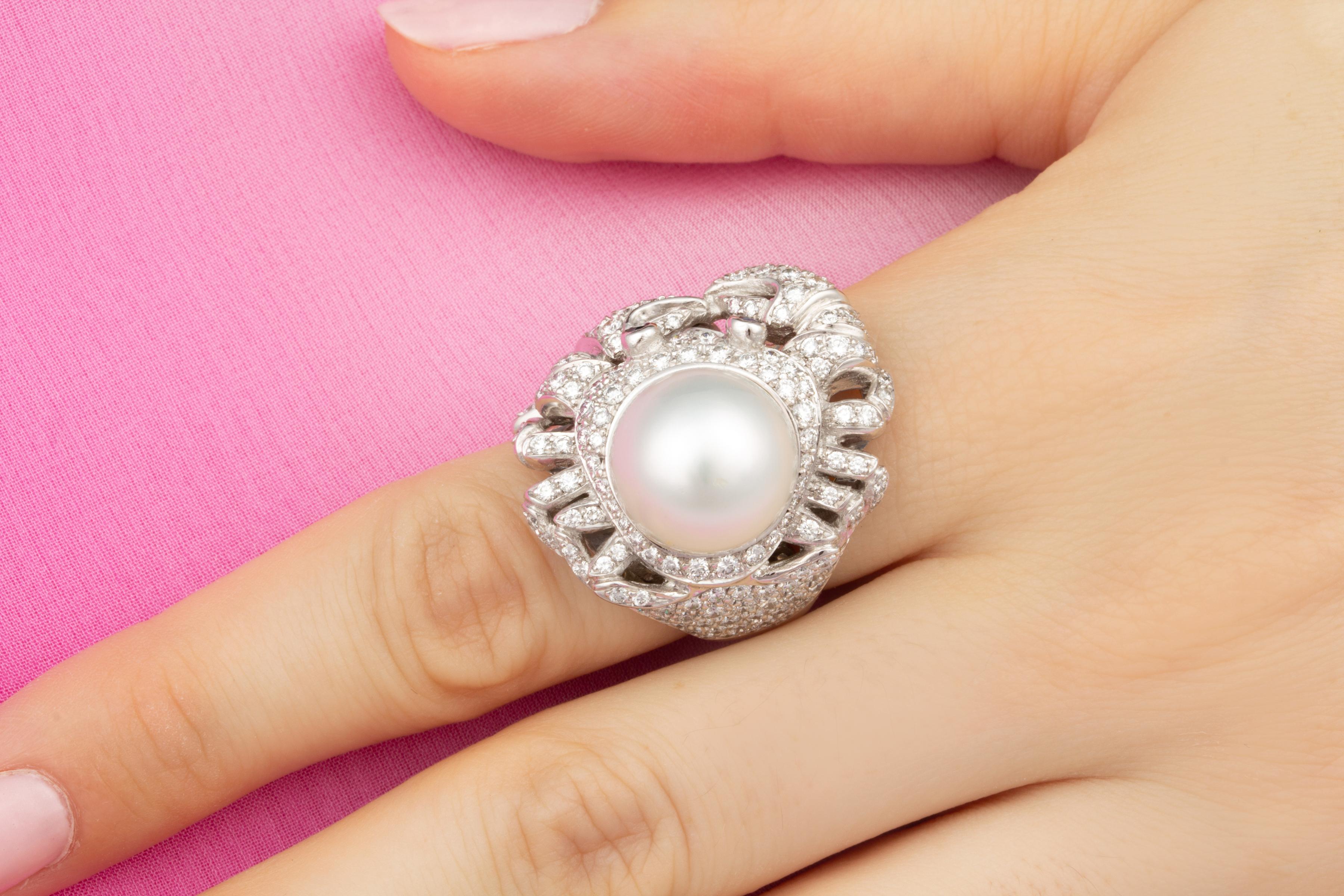 Brilliant Cut Ella Gafter Cancer Pearl Diamond Zodiac Ring For Sale