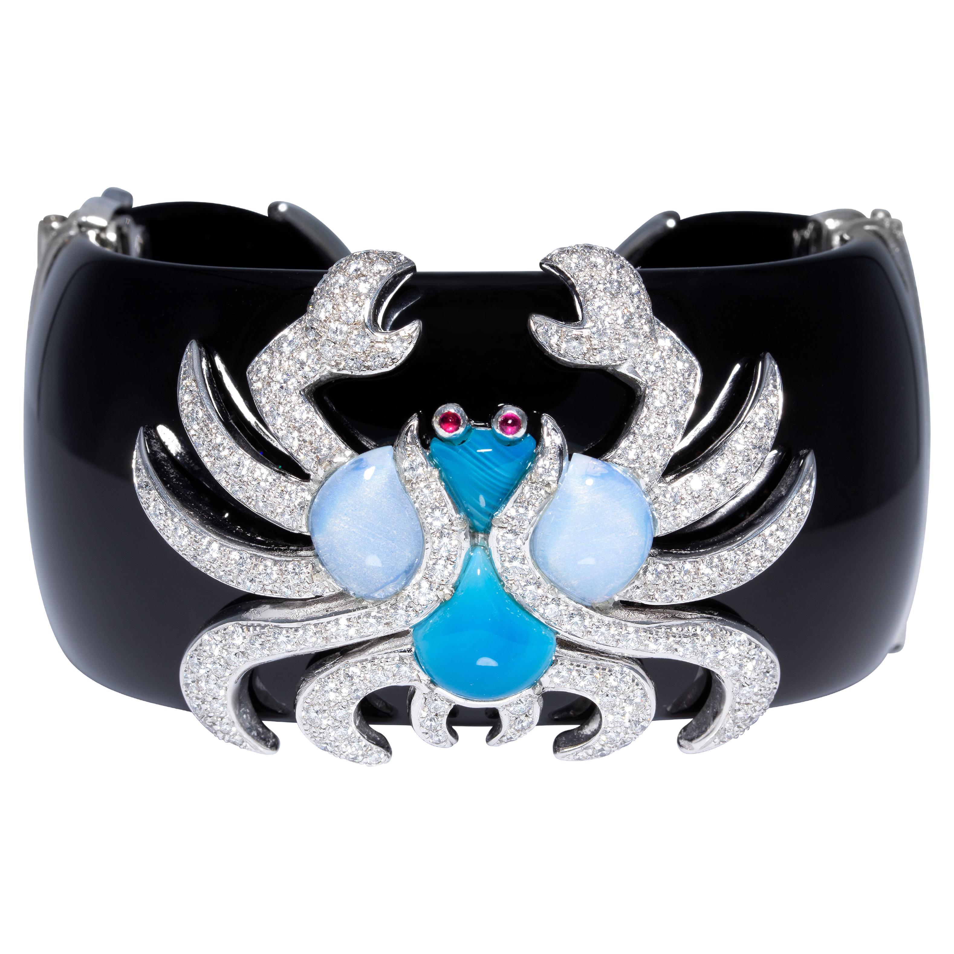 Ella Gafter Cancer Zodiac Cuff Bracelet with Diamonds For Sale