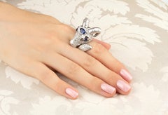 Capricorn Zodiac Cocktail Ring Diamonds Blue Sapphire Design by Ella Gafter