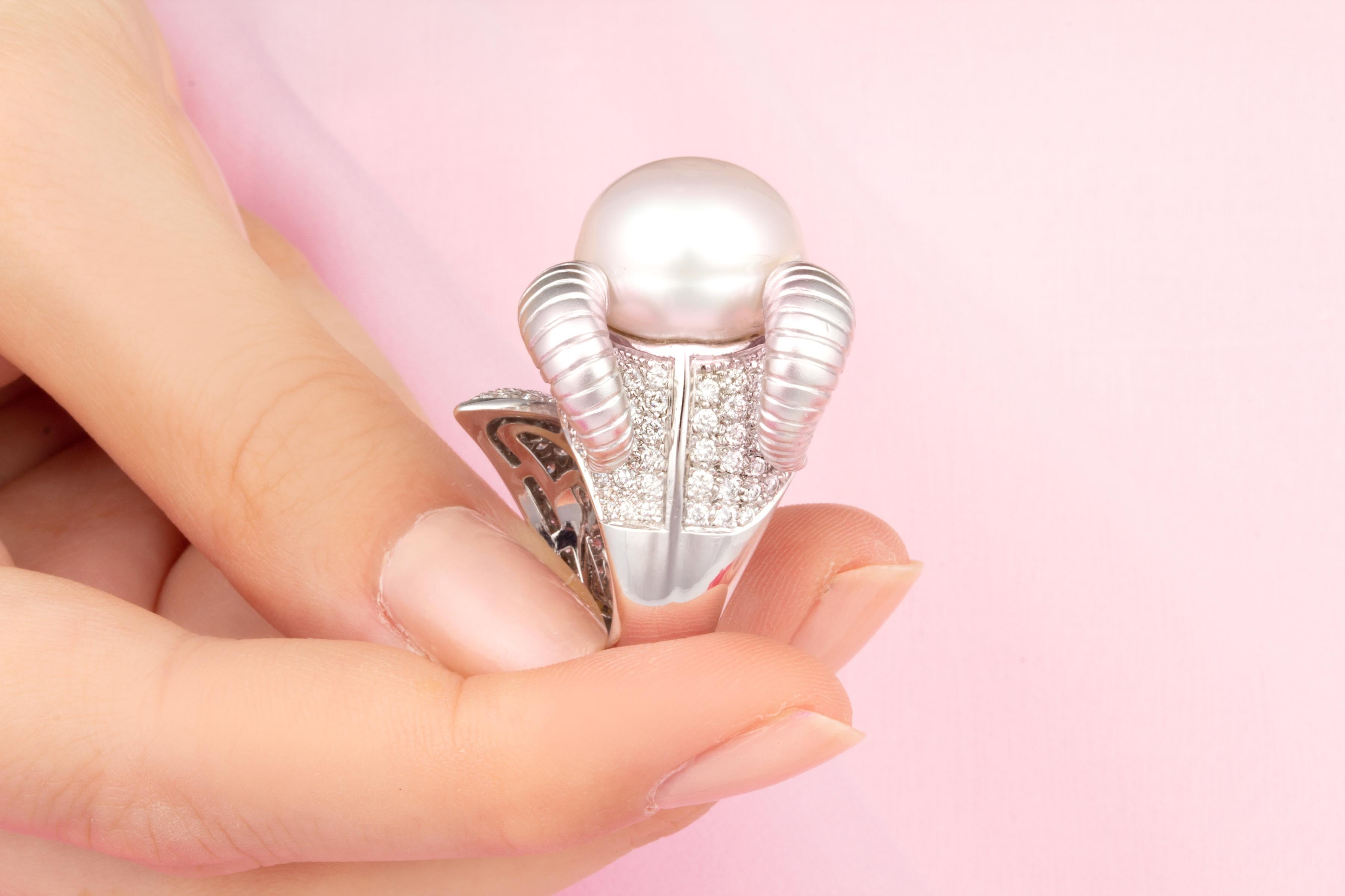 Women's or Men's Ella Gafter Capricorn Pearl Diamond Zodiac Ring  For Sale