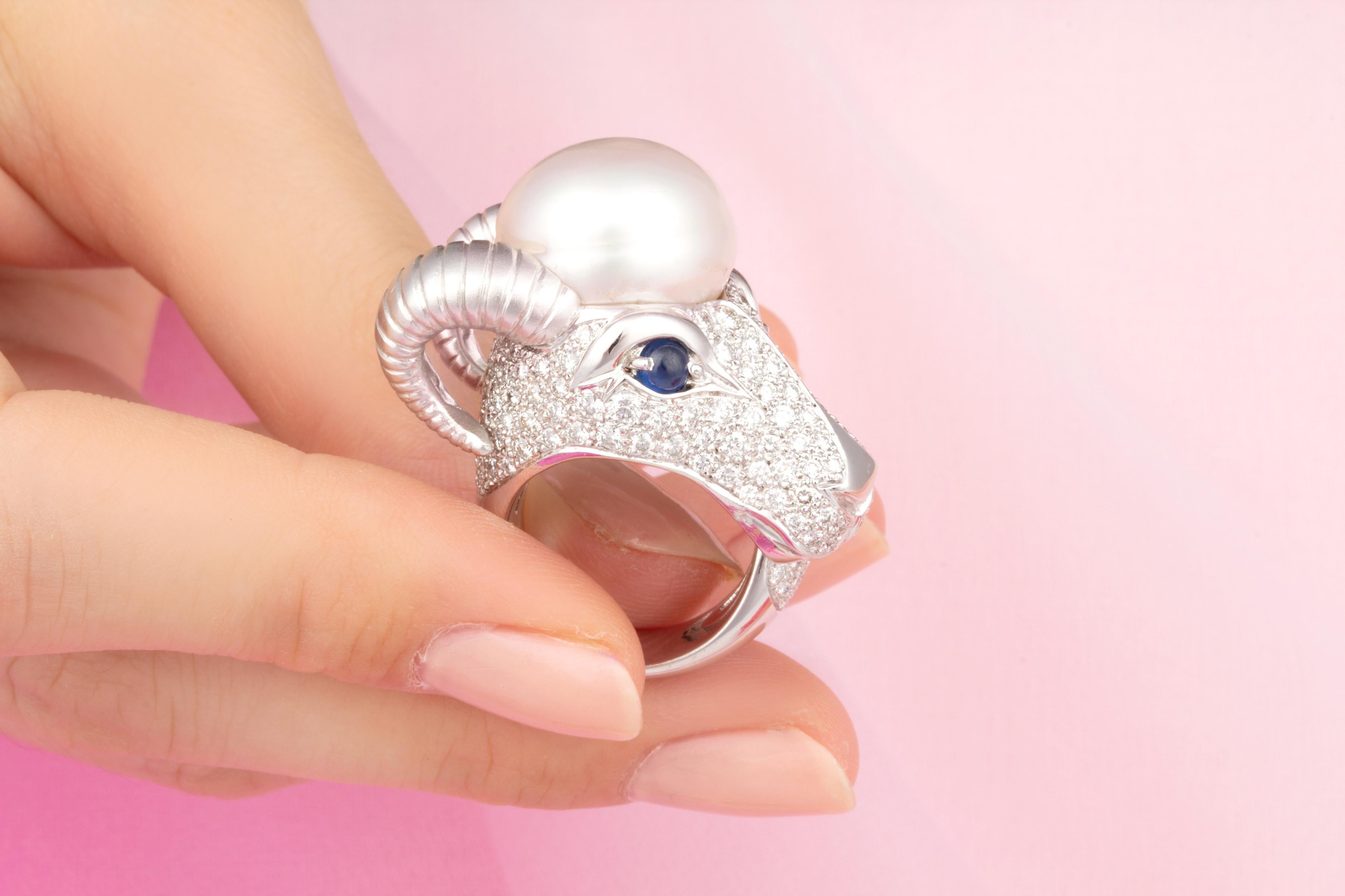 Ella Gafter Capricorn Pearl Diamond Zodiac Ring  For Sale 1