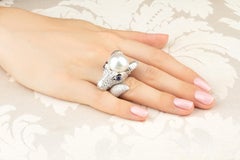 Capricorn Zodiac Cocktail Ring Diamonds Pearl Design by Ella Gafter