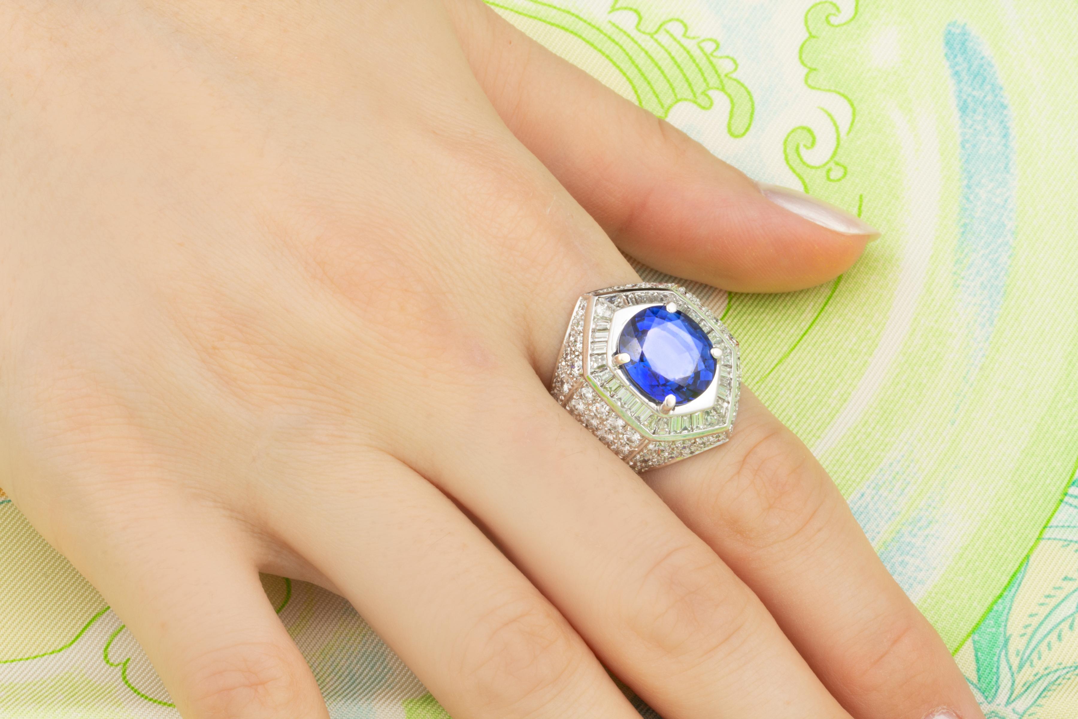 Artist Blue Ceylon Sapphire 8.19 Carats Diamond Cocktail Ring Design by Ella Gafter For Sale
