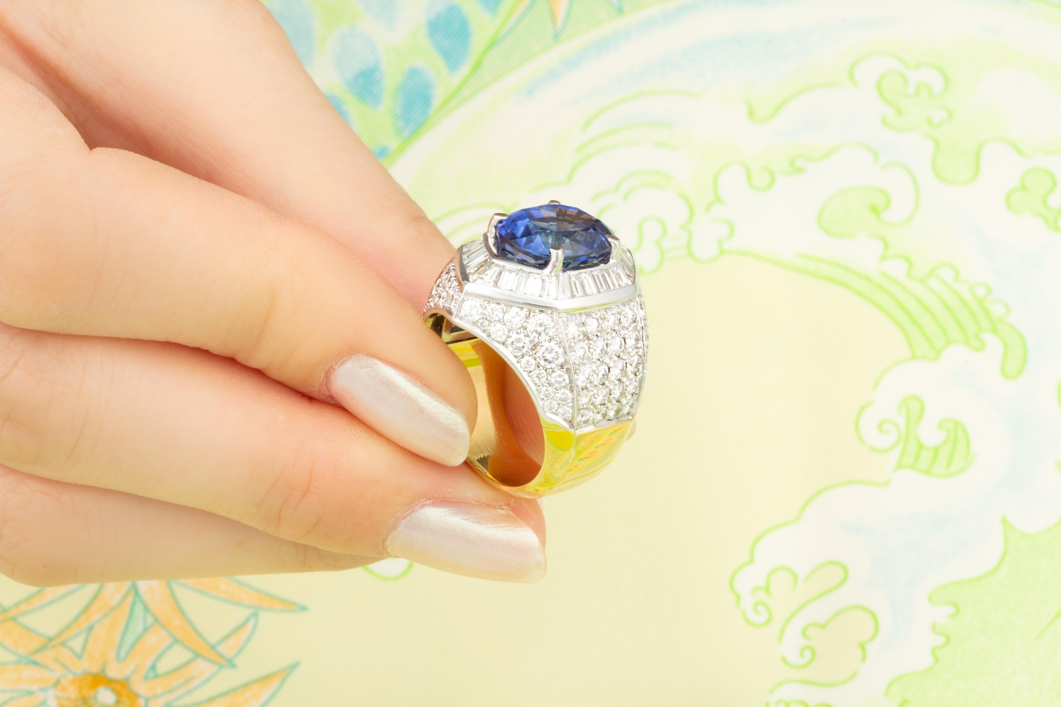 Blue Ceylon Sapphire 8.19 Carats Diamond Cocktail Ring Design by Ella Gafter For Sale 2