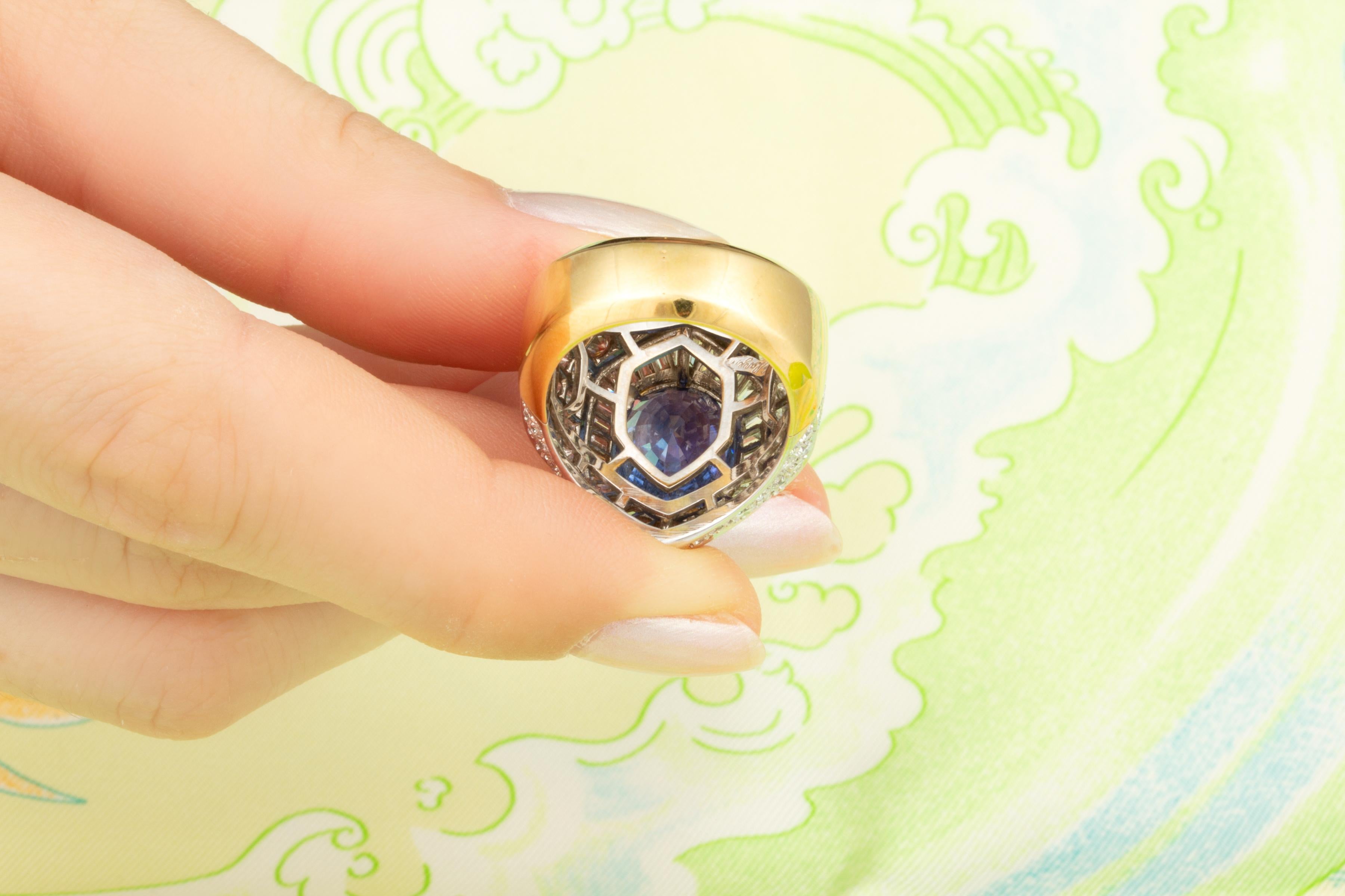 Blue Ceylon Sapphire 8.19 Carats Diamond Cocktail Ring Design by Ella Gafter For Sale 3