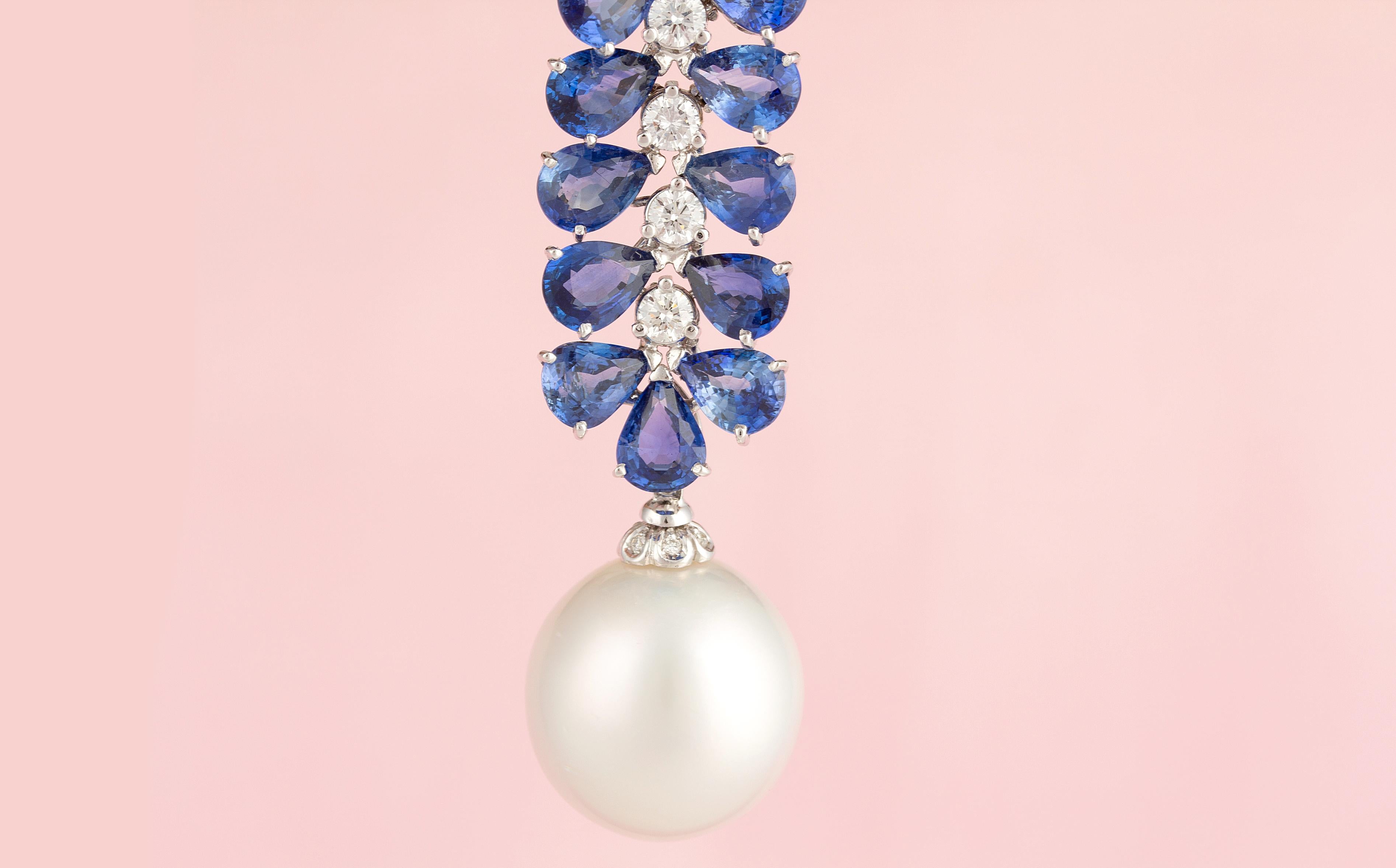 Ella Gafter Collier pendentif saphir bleu de Ceylan, diamant et perle en vente 3