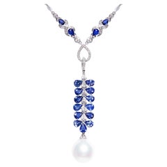 Saphir bleu Diamant 20mm Pendentif en perle Design/One par Ella Gafter