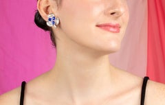 Boucles d'oreilles à clip en saphir bleu de Ceylan et diamant Tremblant Design/One par Ella Gafter