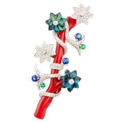 Ella Gafter Diamond Coral Flower Pin Brooch 