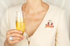 Bird Brooch Pin on Coral with Diamonds Design by Ella Gafter