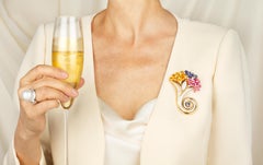 Cornucopia Brooch Pin with Diamonds and Sapphires Design by Ella Gafter