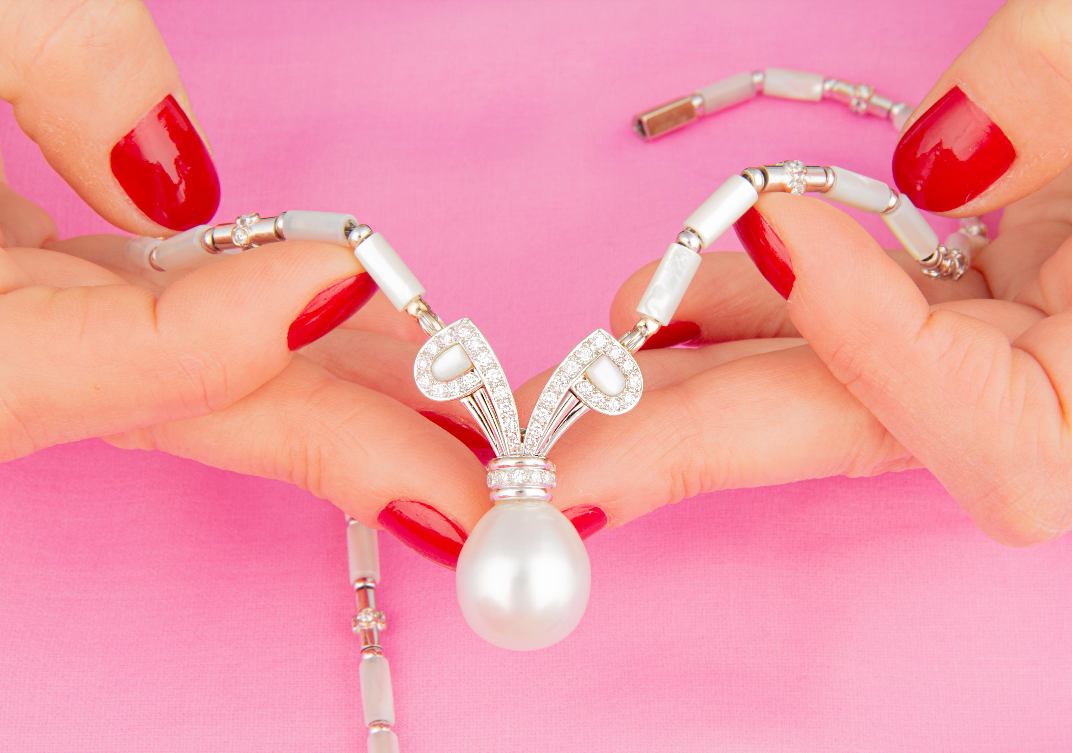 Ella Gafter Diamant-Perlen-Anhänger-Halskette im Zustand „Neu“ im Angebot in New York, NY
