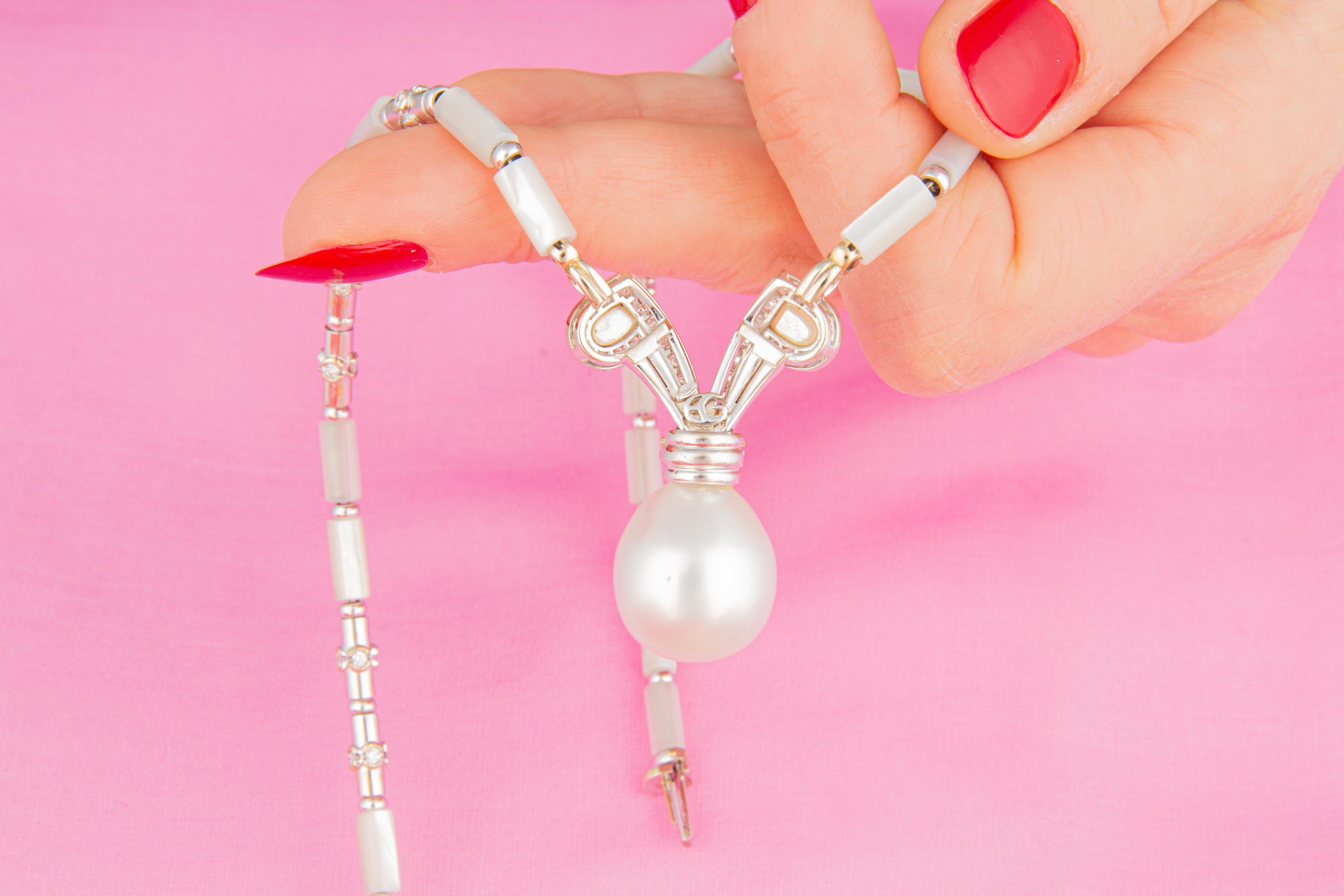 Ella Gafter Diamant-Perlen-Anhänger-Halskette Damen im Angebot