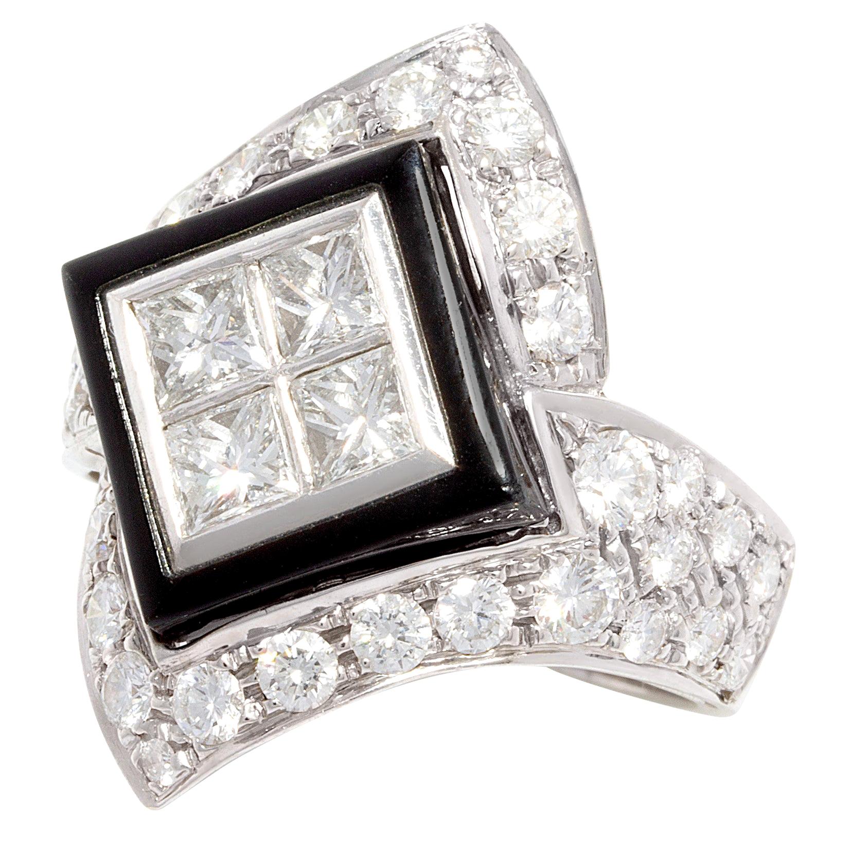 Bague à anneau en onyx et diamants de style Art Déco Ella Gafter