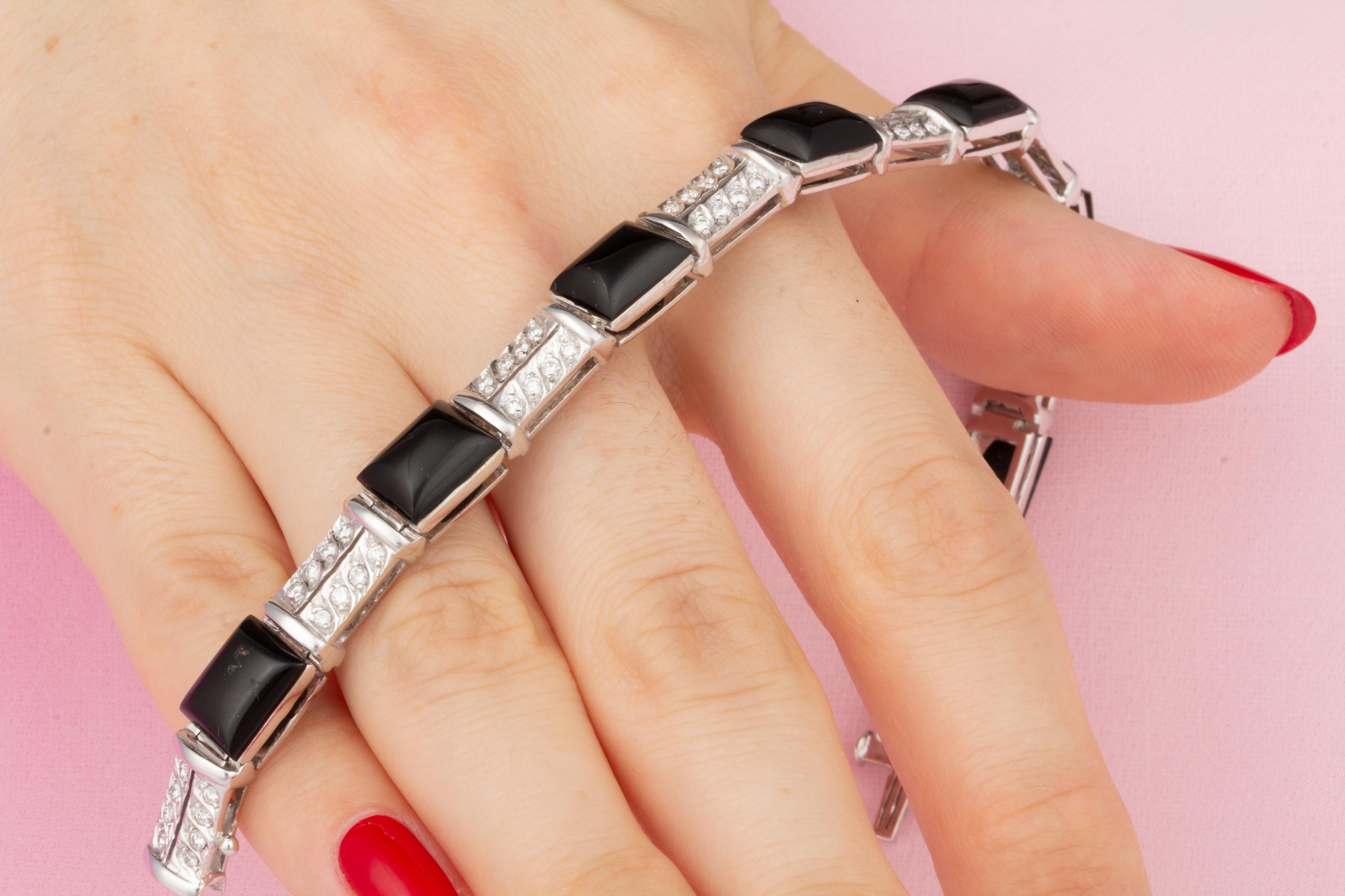 Artist Diamond Bracelet with Onyx Design by Ella Gafter For Sale