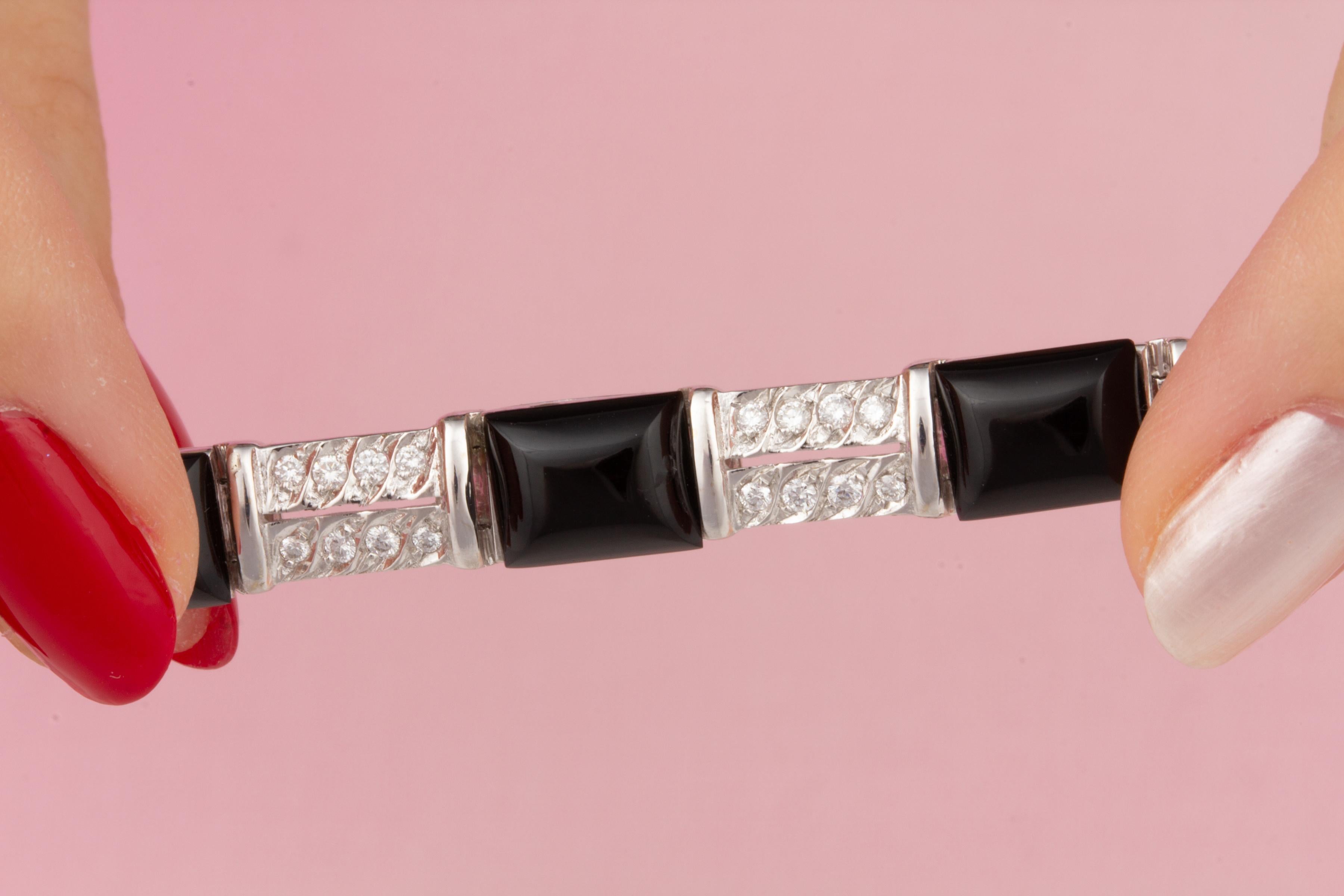 Women's or Men's Ella Gafter Diamond Onyx Bracelet For Sale
