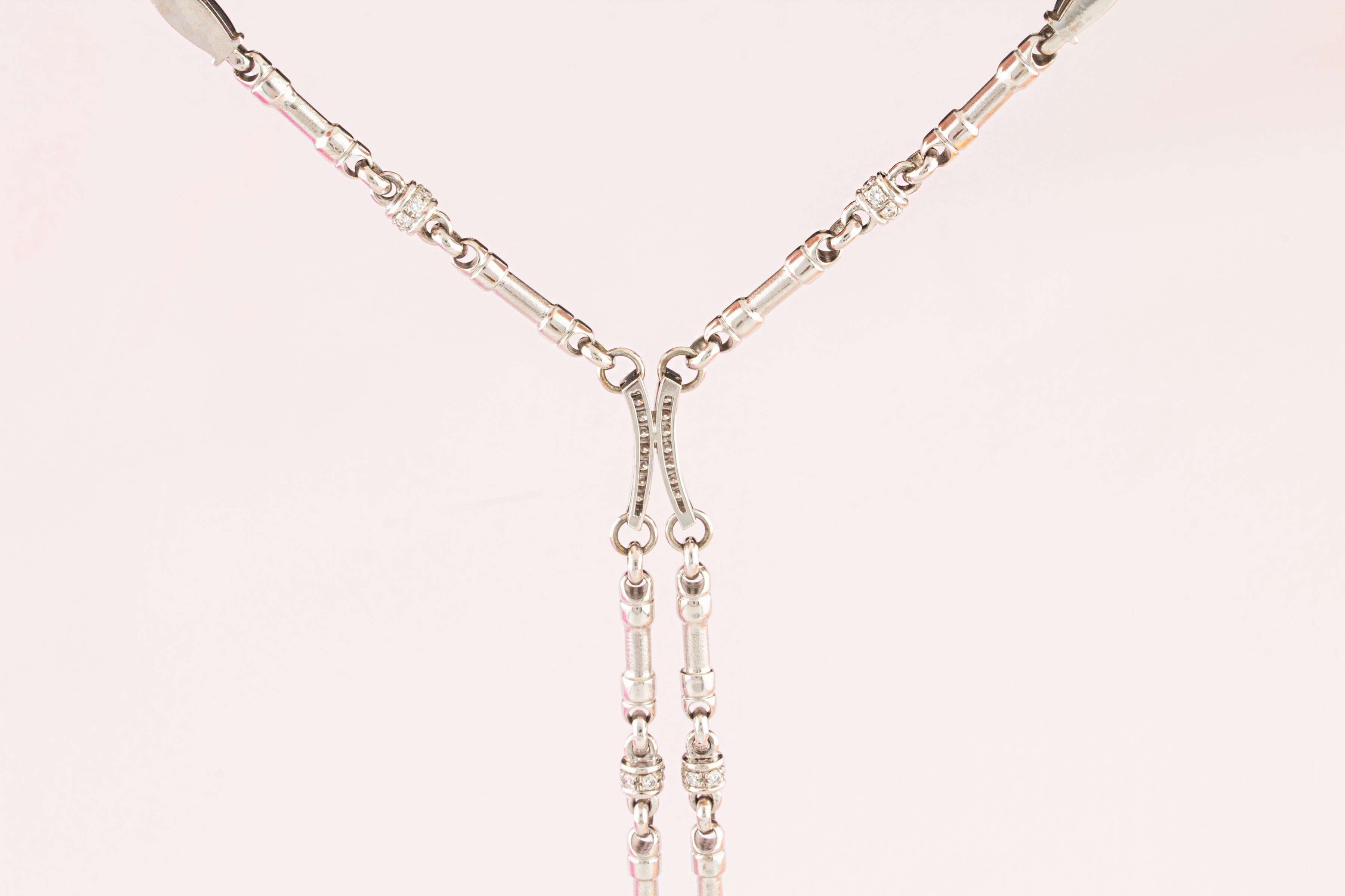 Brilliant Cut Ella Gafter Art Déco style Diamond Pearl Lariat Necklace For Sale