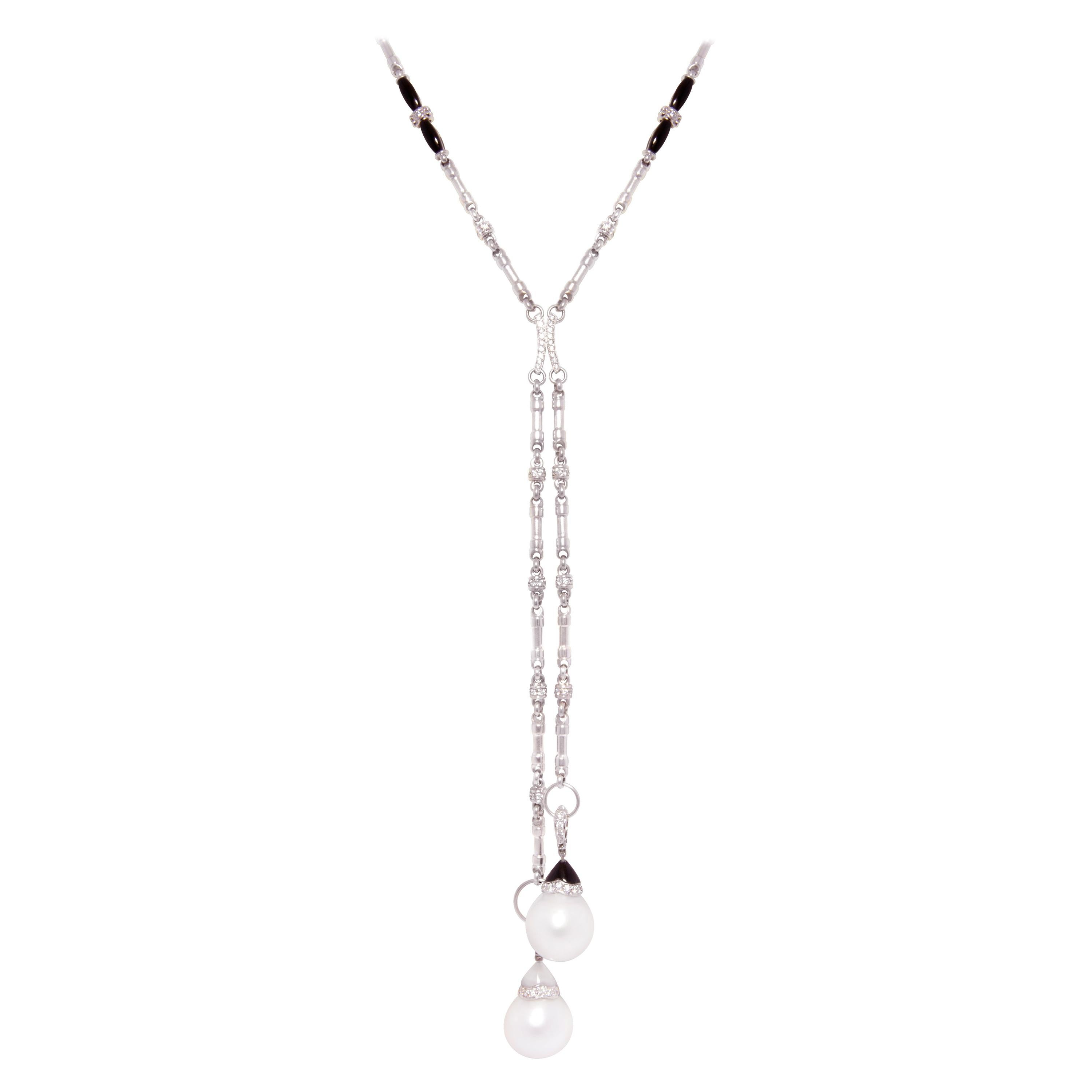 Ella Gafter Art Déco style Diamond Pearl Lariat Necklace For Sale