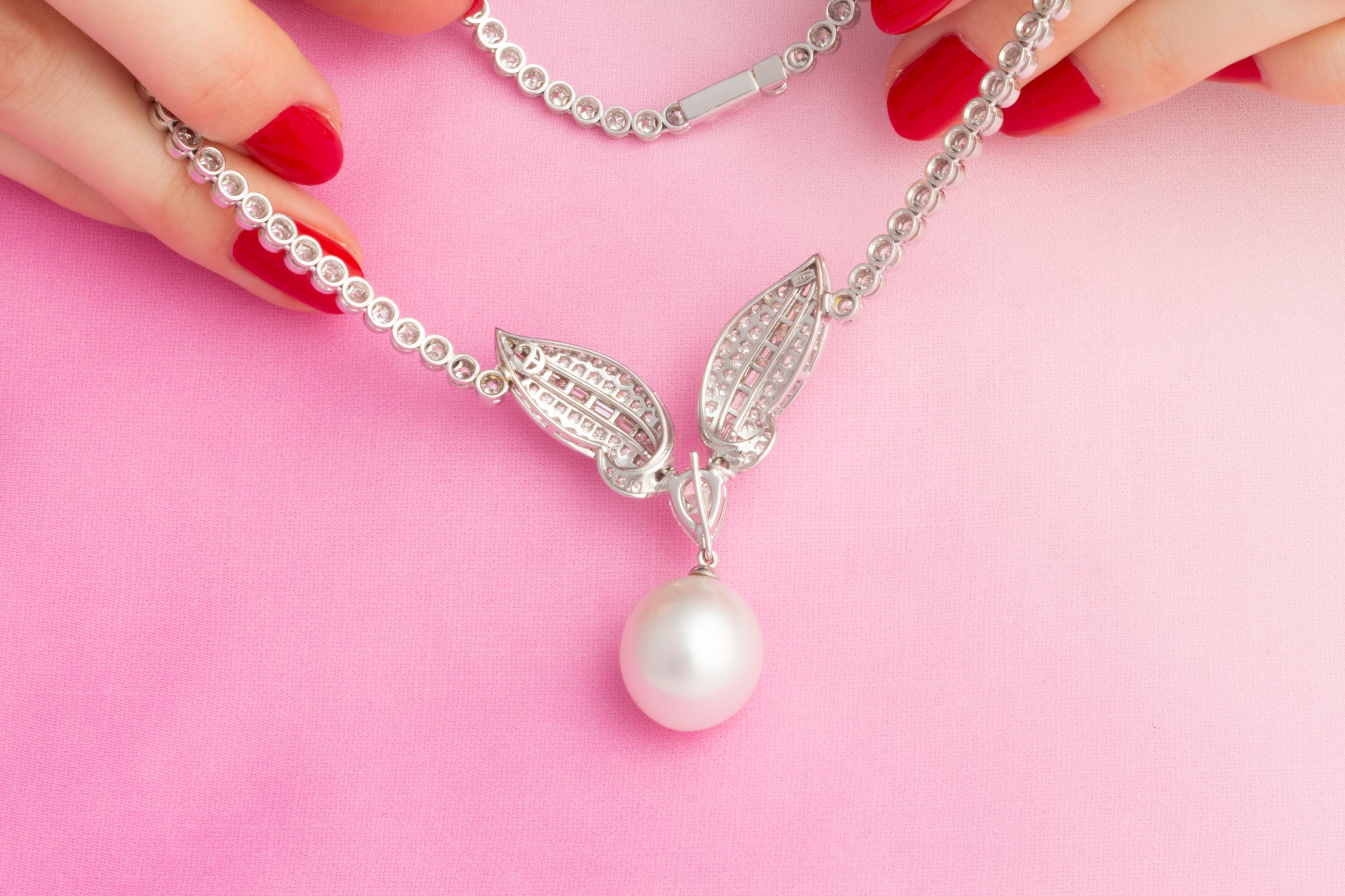 Women's Ella Gafter Diamond South Sea Pearl Necklace Earrings Set For Sale