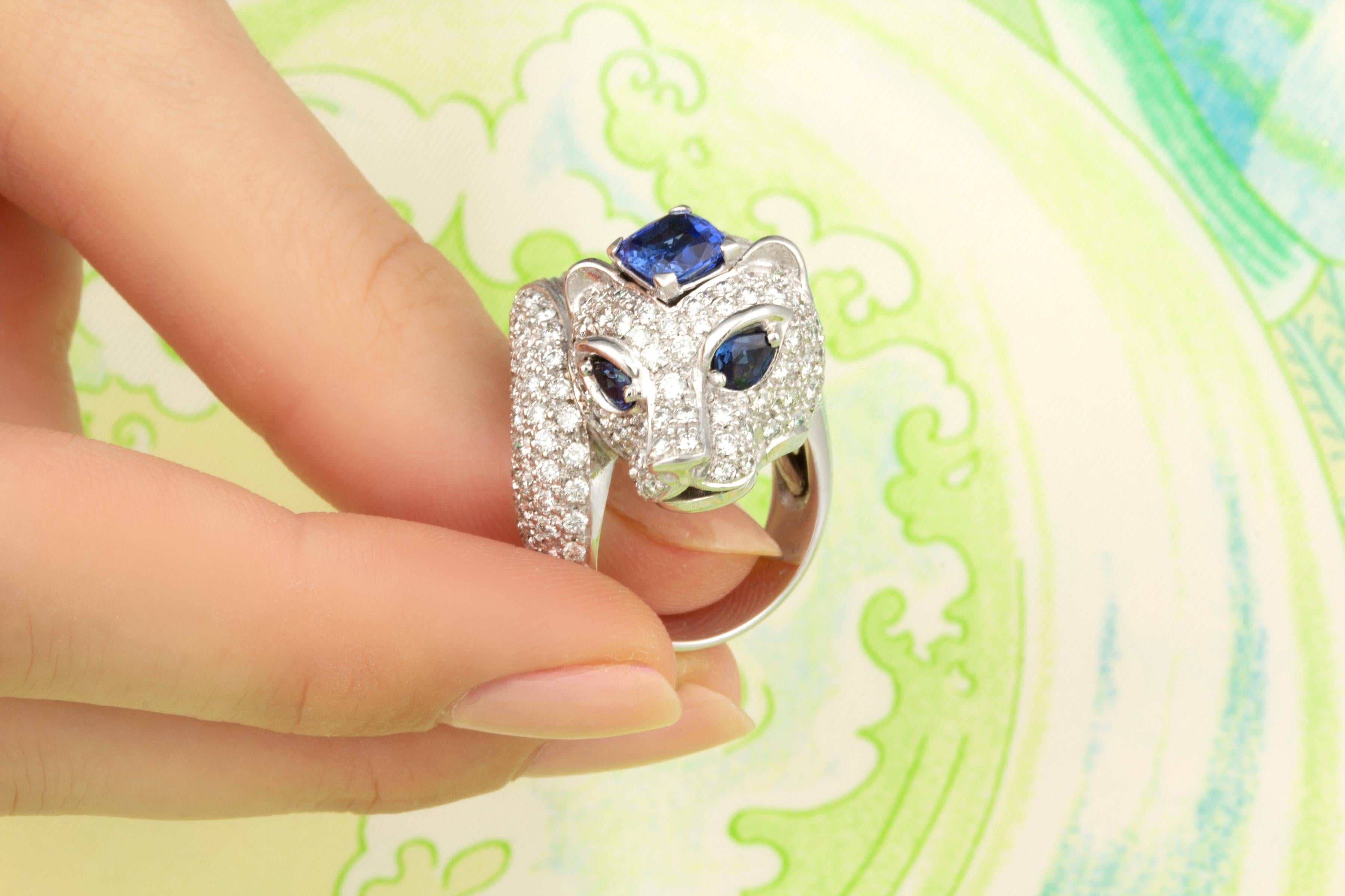 Artist Tiger Ring Diamond Blue Sapphire Design by Ella Gafter For Sale