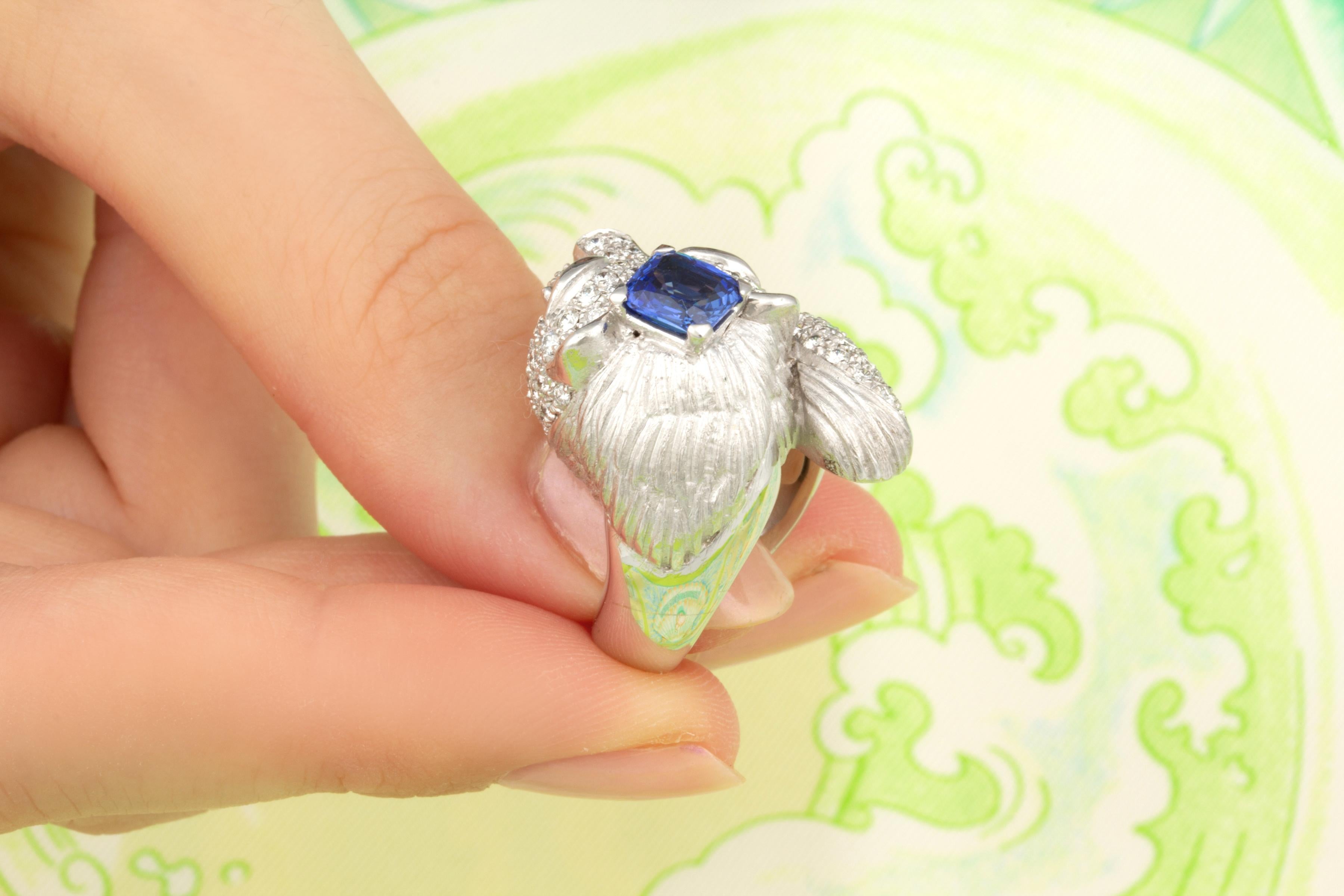 Women's or Men's Tiger Ring Diamond Blue Sapphire Design by Ella Gafter For Sale