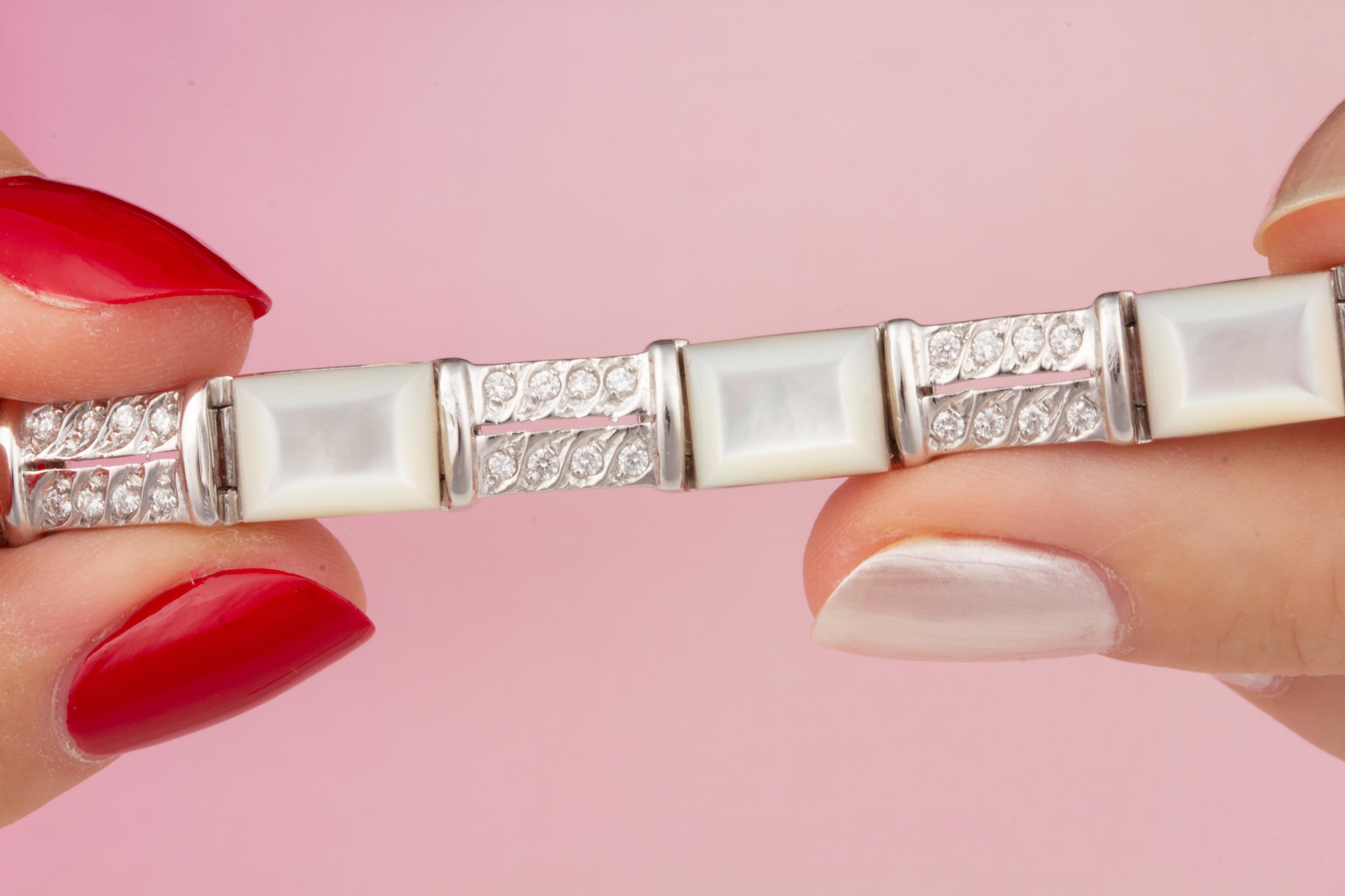 Women's Diamond Bracelet with Mother of Pearl Design by Ella Gafter For Sale