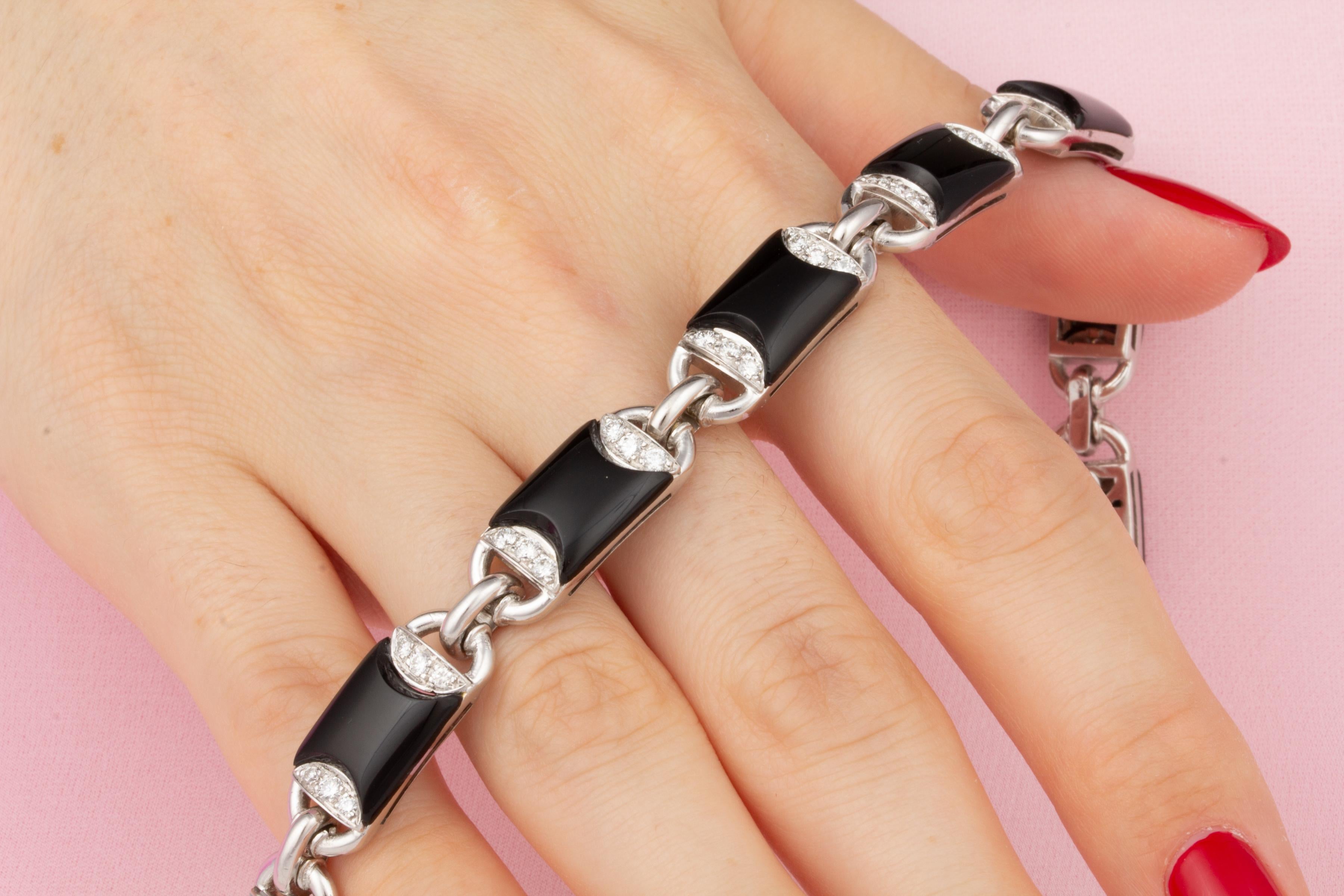 Taille brillant Ella Gafter - Bracelet en onyx et diamants de style Art Déco  en vente