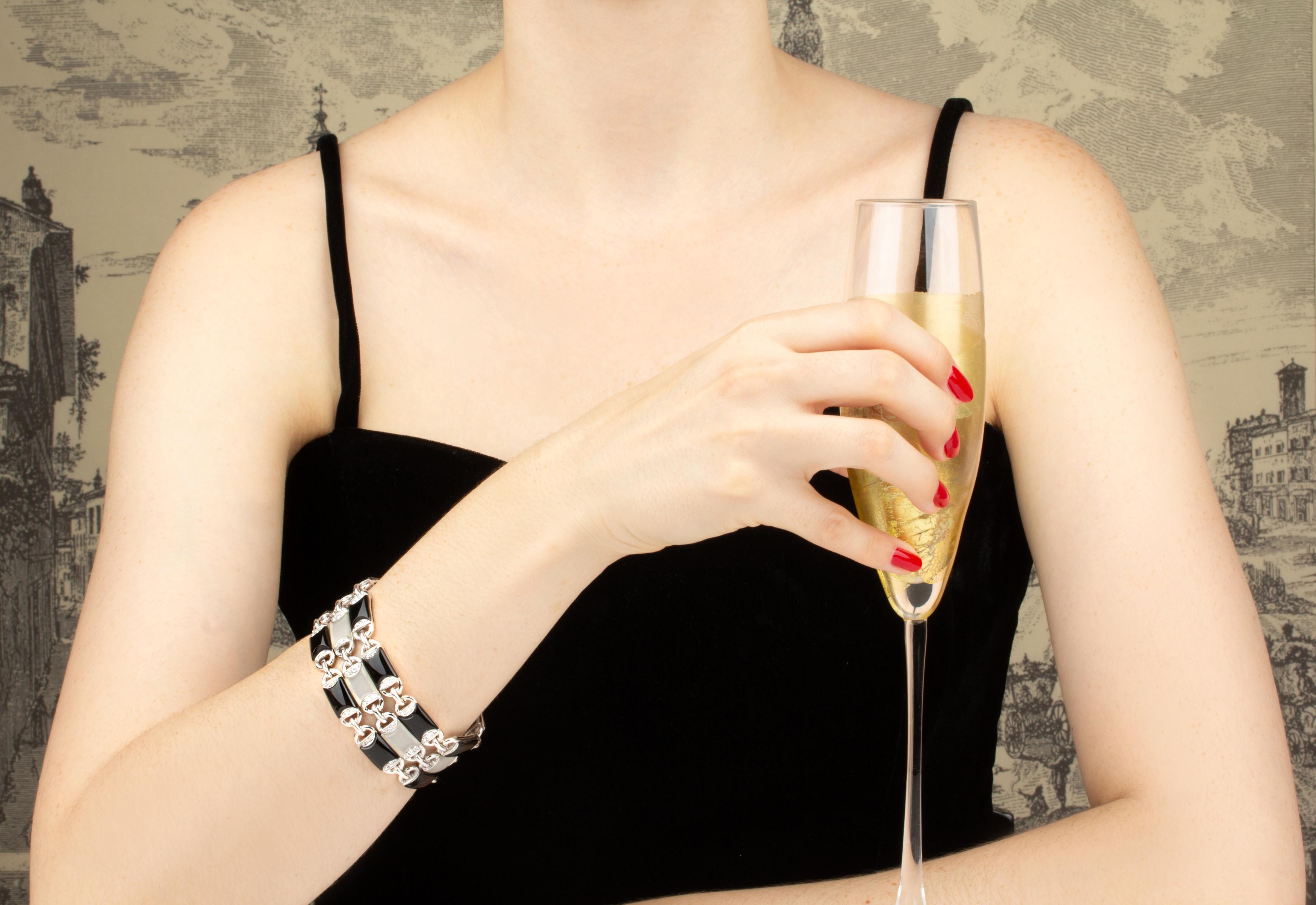 Ella Gafter Art Déco style Diamond Onyx Bracelet For Sale 3