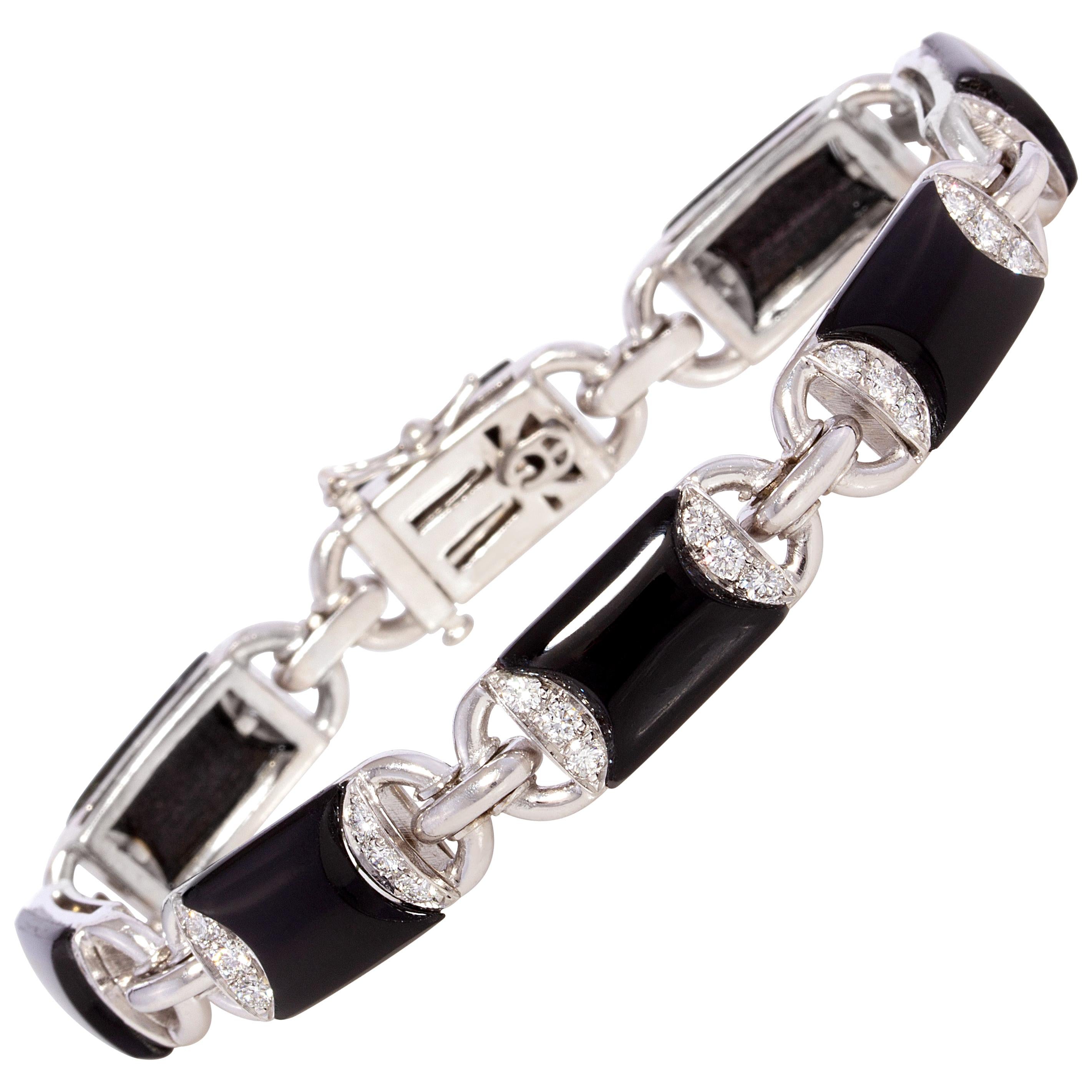 Ella Gafter Art Déco style Diamond Onyx Bracelet For Sale