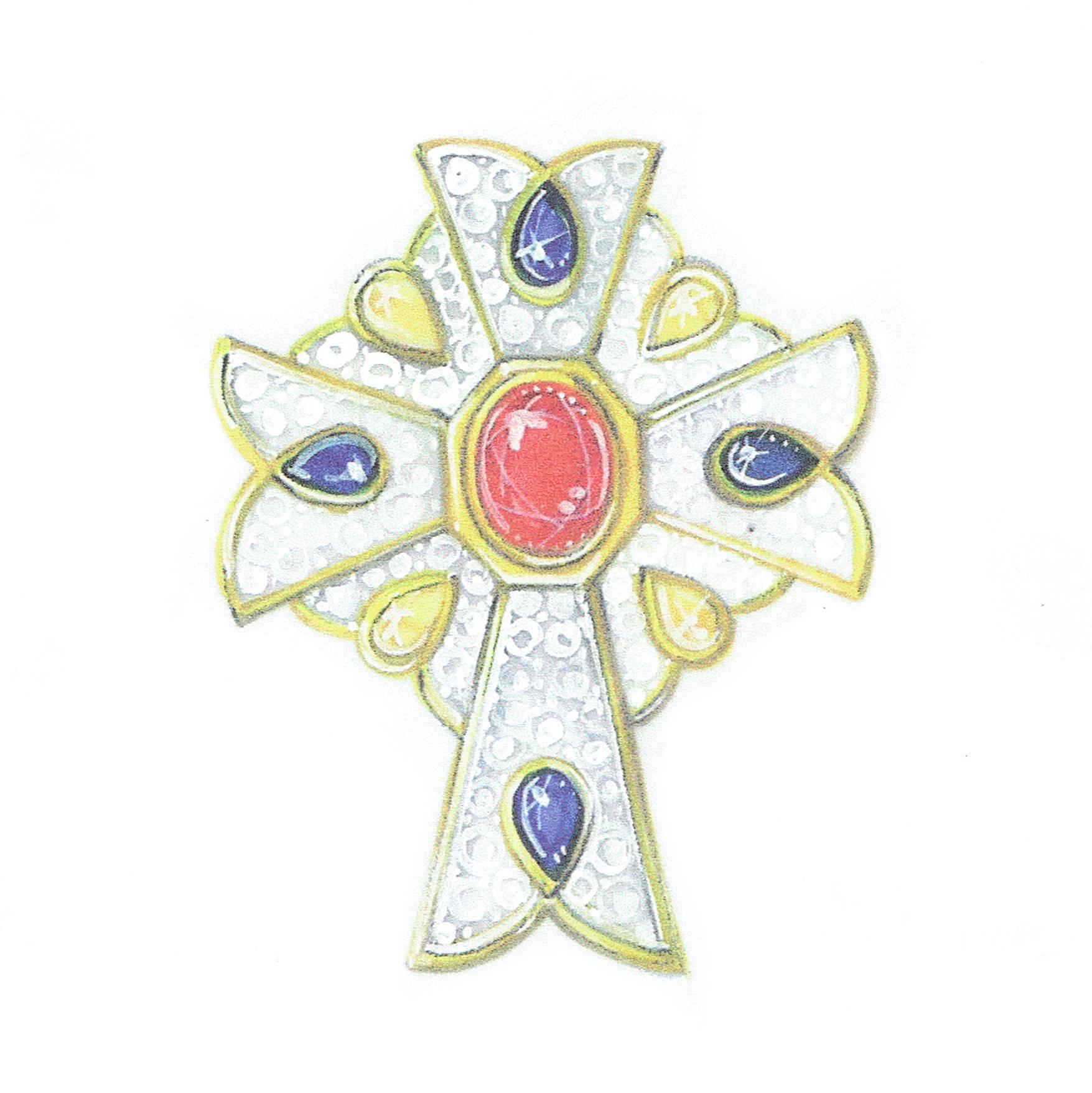 Ella Gafter Diamond Cross Pendant Brooch Necklace For Sale 6
