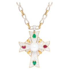 Collier avec broche en forme de croix en diamant Design/One par Ella Gafter
