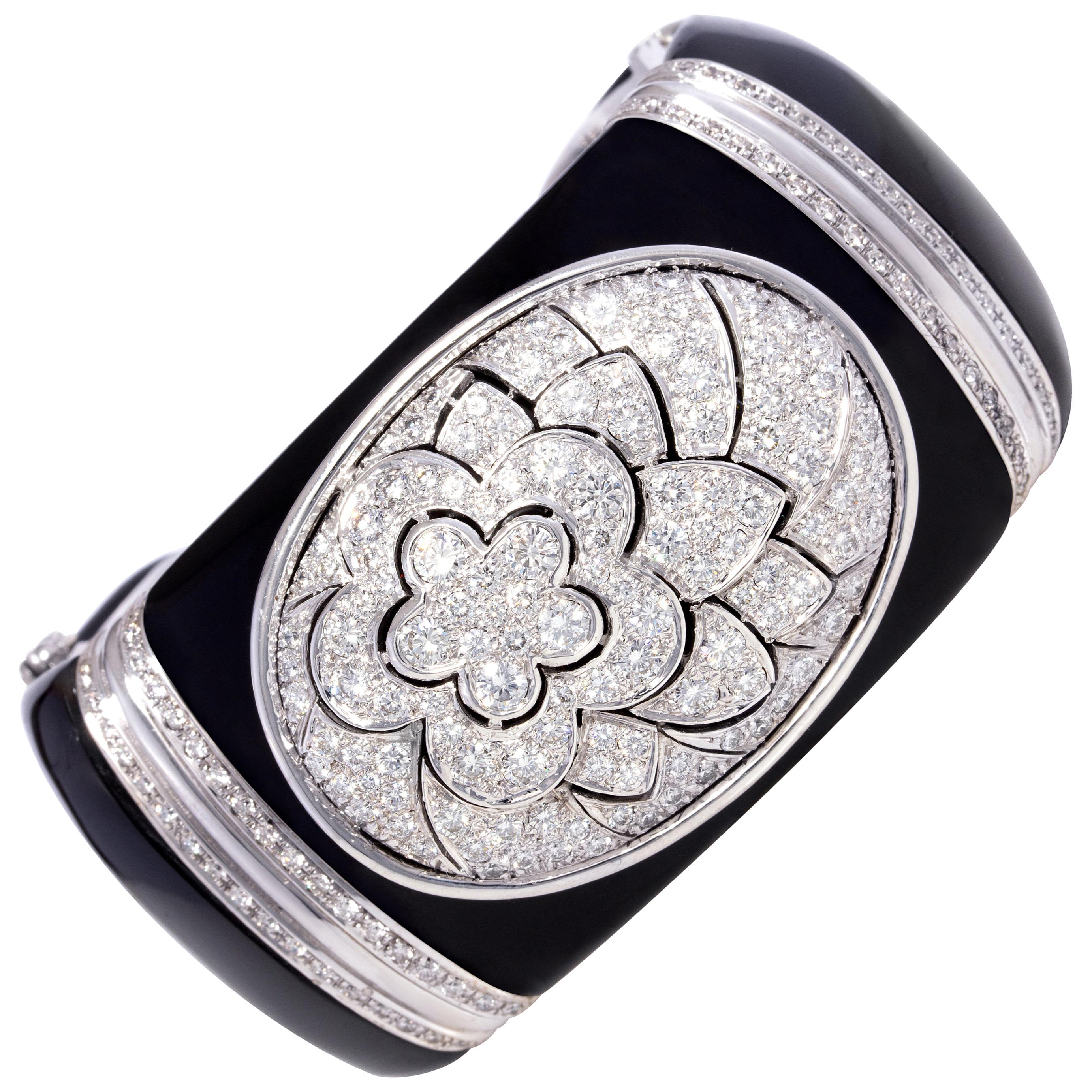 Bracciale con diamanti Agata nera Art Déco Design/One di Ella Gafter in vendita
