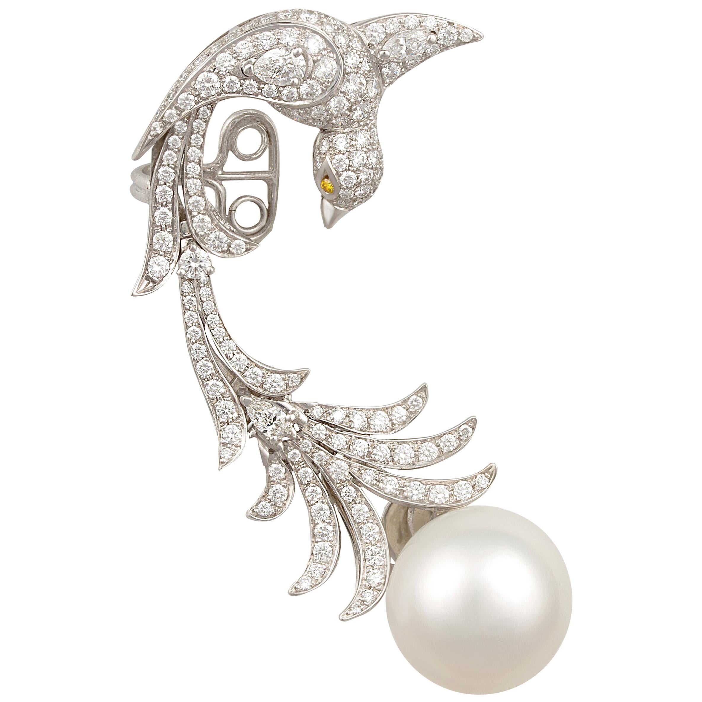 Earcuff Diamonds South Sea Pearl Bird Design by Ella Gafter