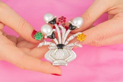 Tremblant Basket Brooch Diamonds Colored Stones Jardinière Design by Ella Gafter