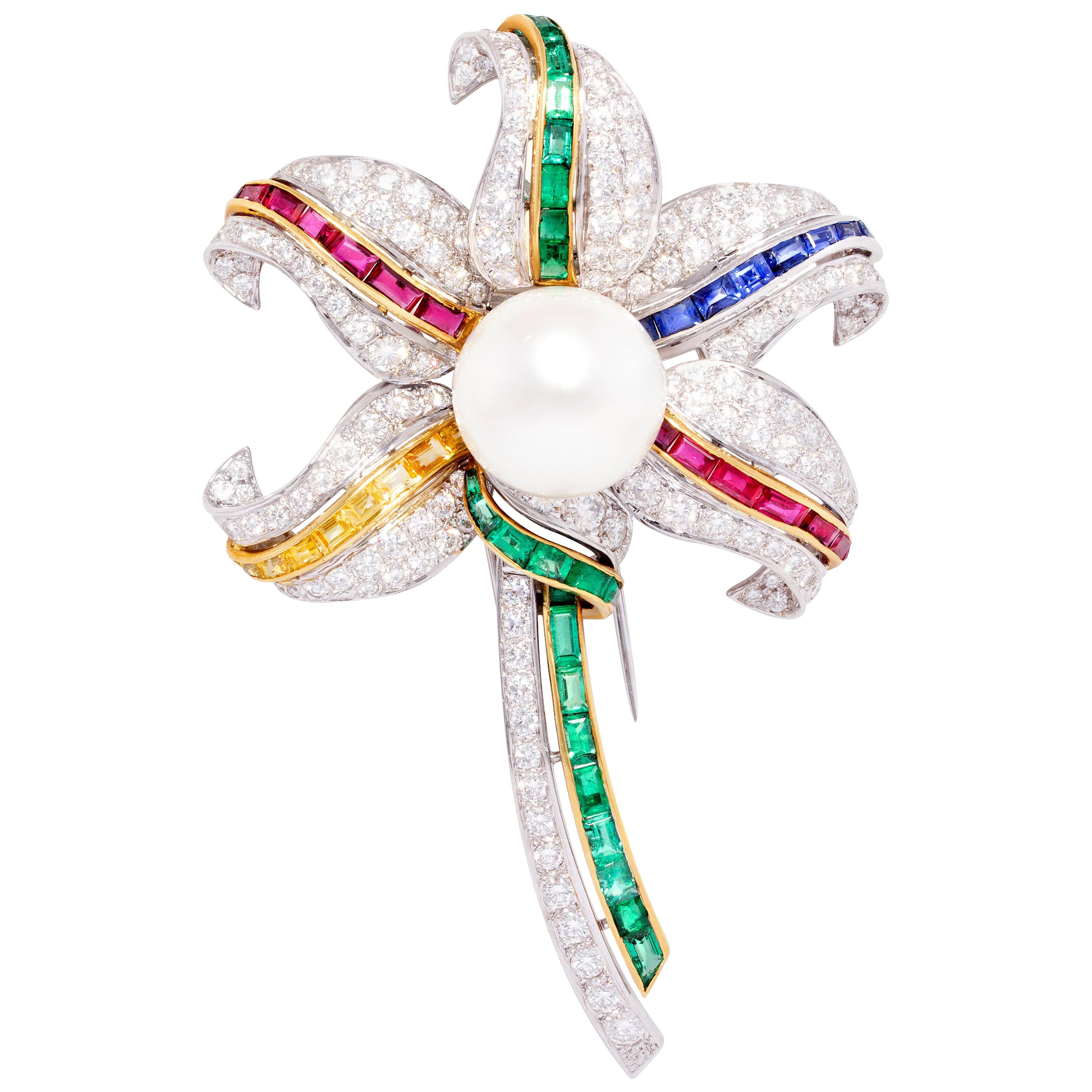 Ella Gafter Diamond Flower Tree Brooch For Sale