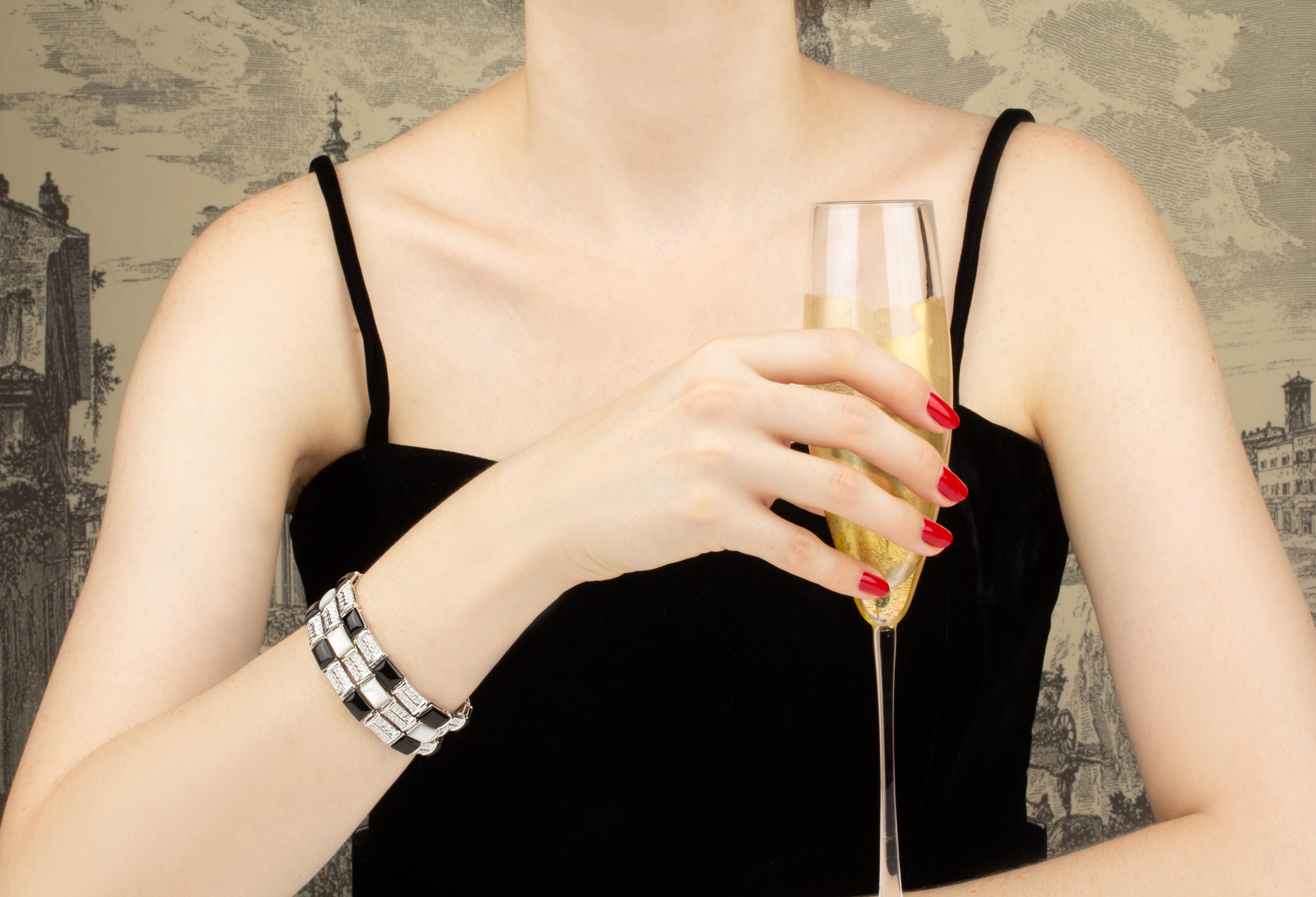 Diamond Bracelet with Onyx Design by Ella Gafter For Sale 3