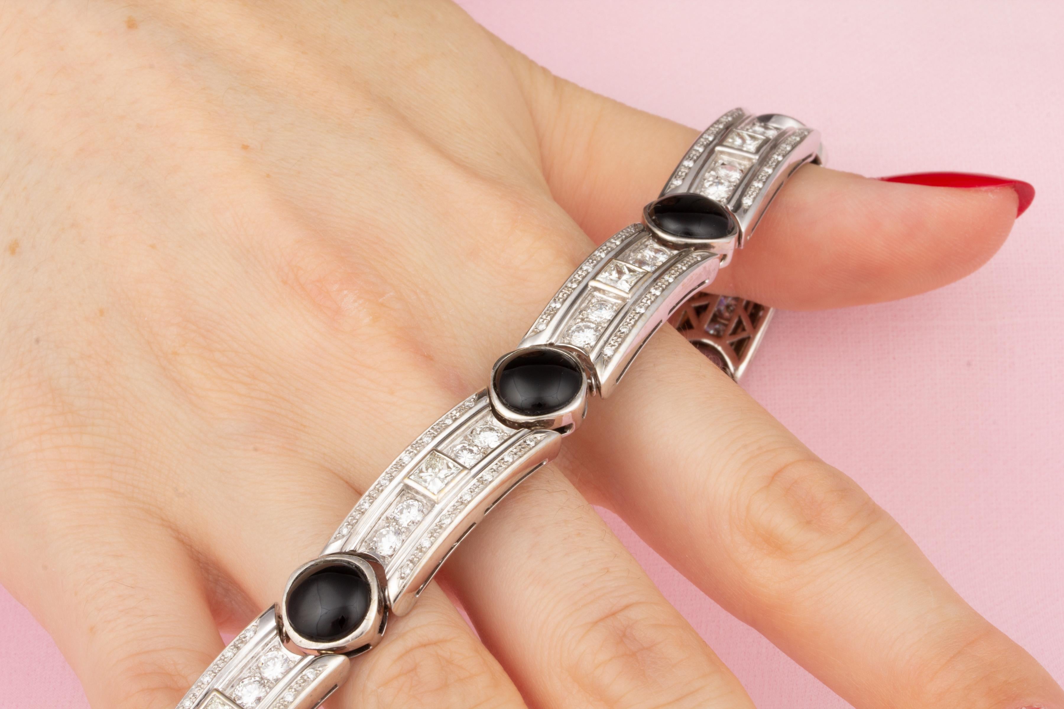 Ella Gafter Art Déco Stil Diamant Onyx Armband (Carréschliff) im Angebot