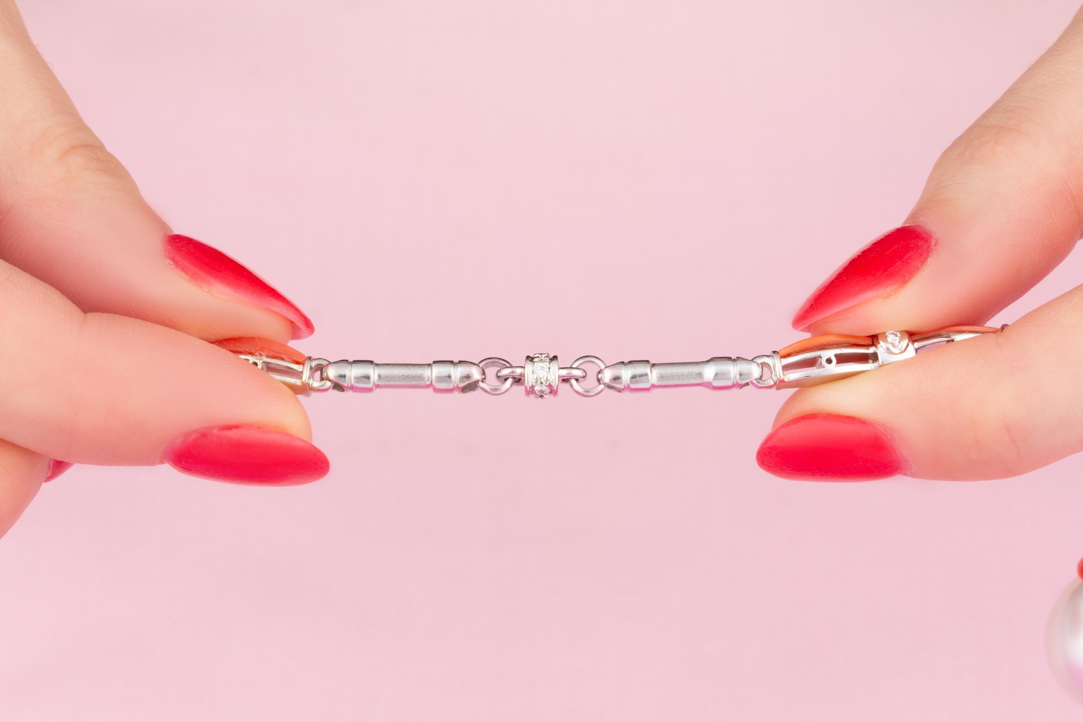 Ella Gafter Art Déco Stil Diamant Perle Bogen Anhänger Halskette im Angebot 2