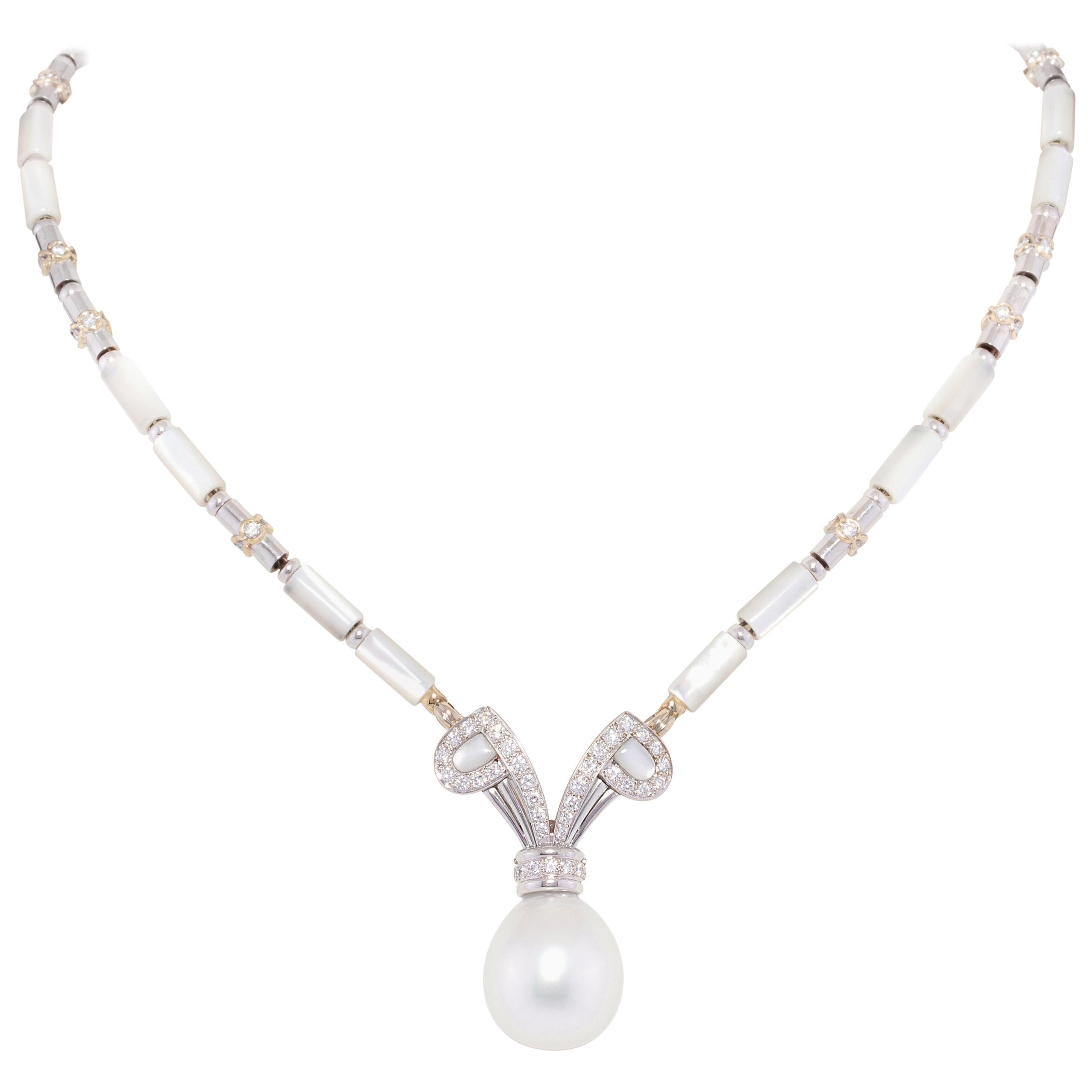 Ella Gafter Diamond Pearl Pendant Necklace
