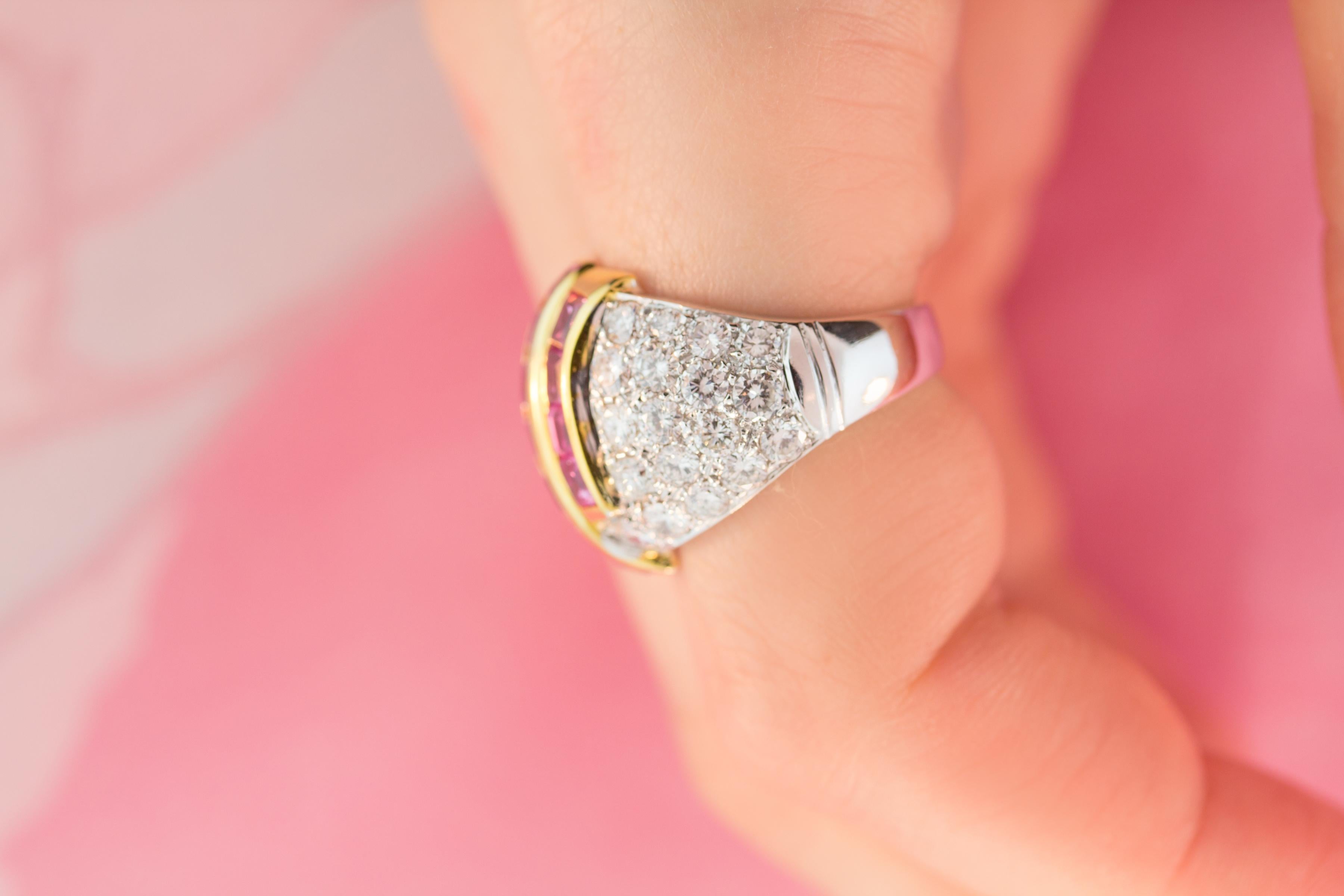 Pink Sapphire and Diamond Cocktail Ring Dome Design by Ella Gafter In New Condition For Sale In New York, NY