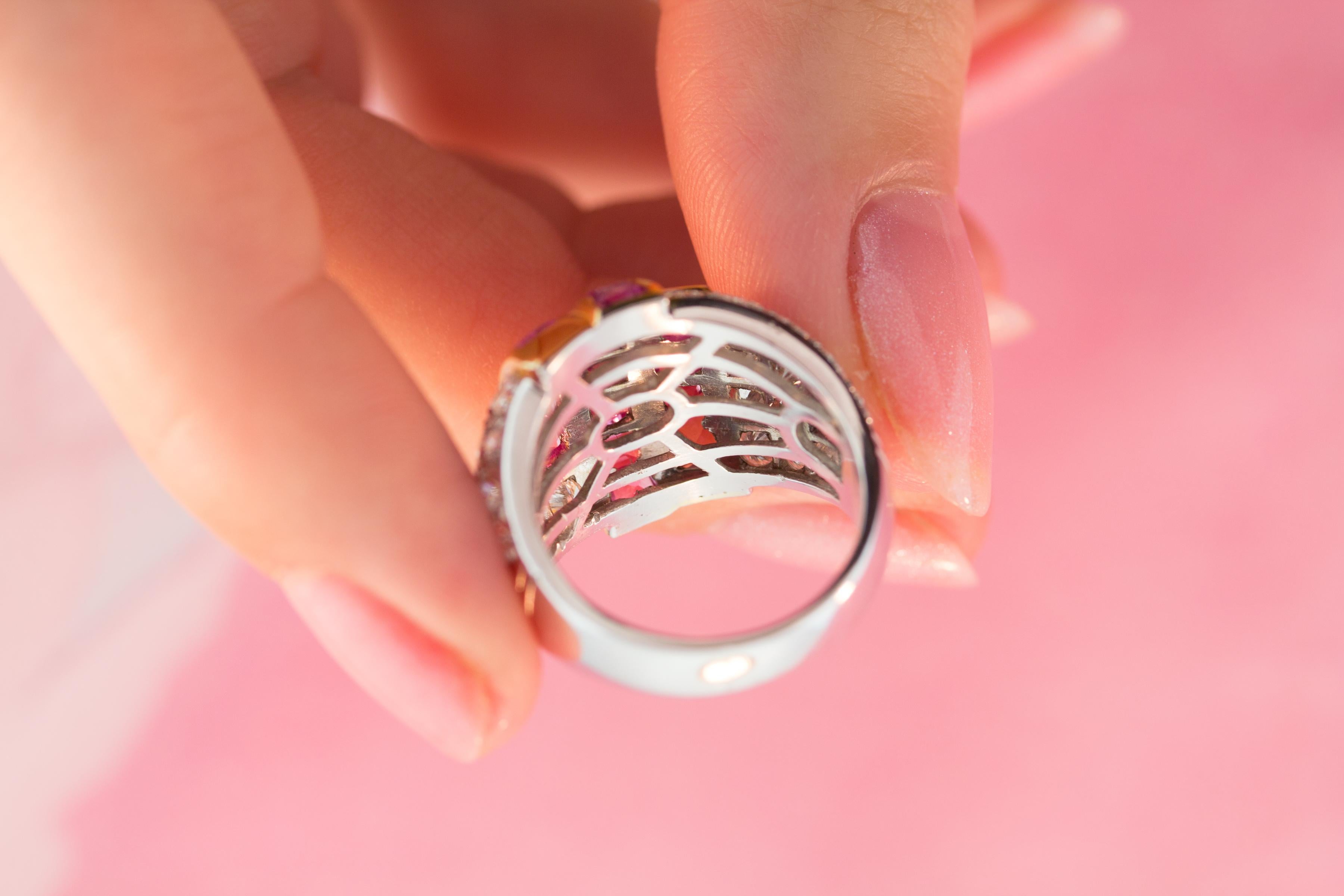 Pink Sapphire and Diamond Cocktail Ring Dome Design by Ella Gafter For Sale 3