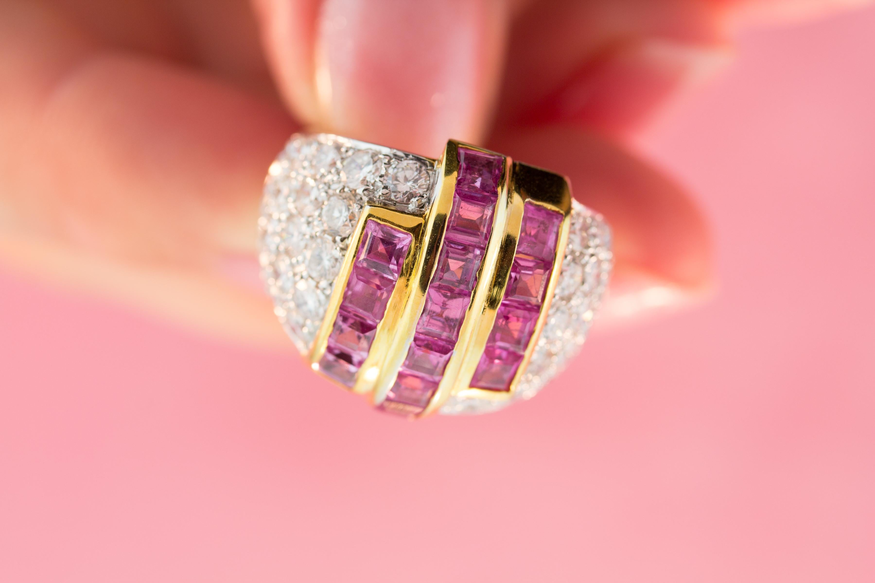 Ella Gafter Diamond Pink Sapphire Cocktail Ring For Sale 2