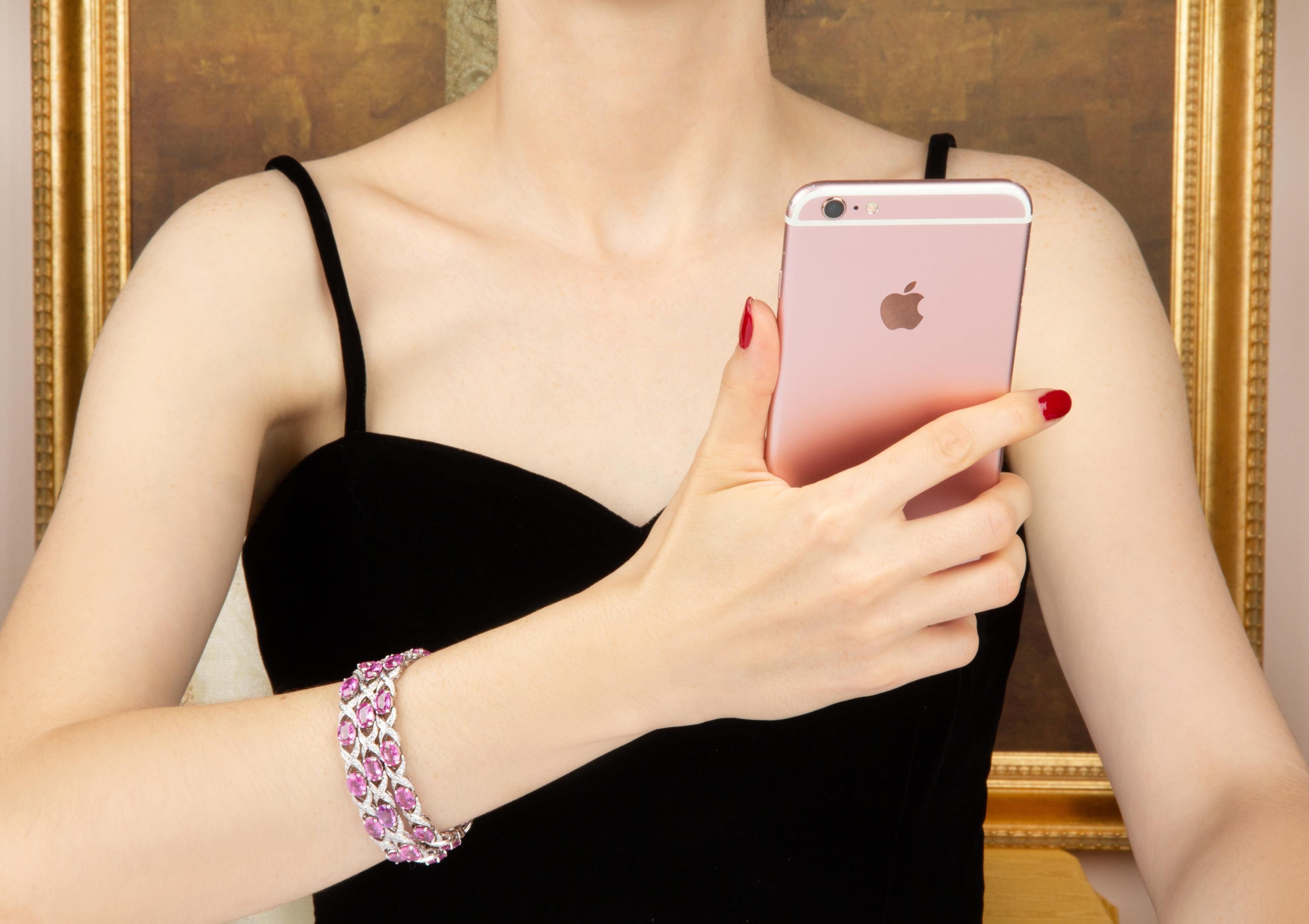 Ella Gafter Diamond Pink Sapphire Flexible Bracelet For Sale 4