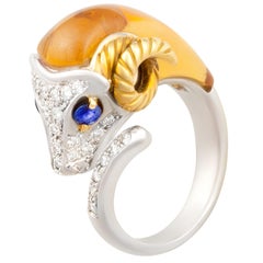 Anello Ram Diamante Zaffiro Blu Quarzo Giallo Design/One di Ella Gafter