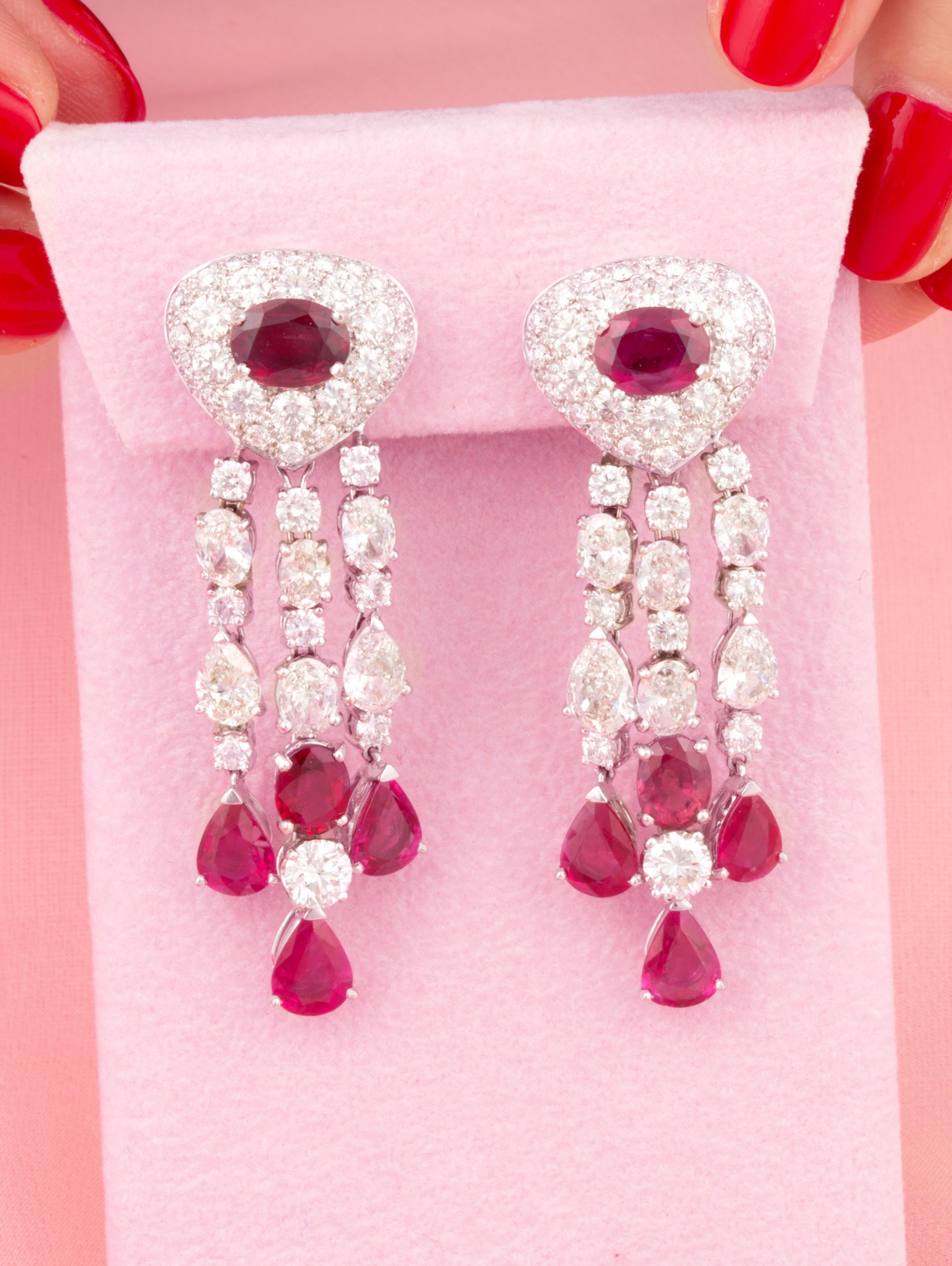 Artist Ella Gafter Diamond Ruby Chandelier Earrings For Sale