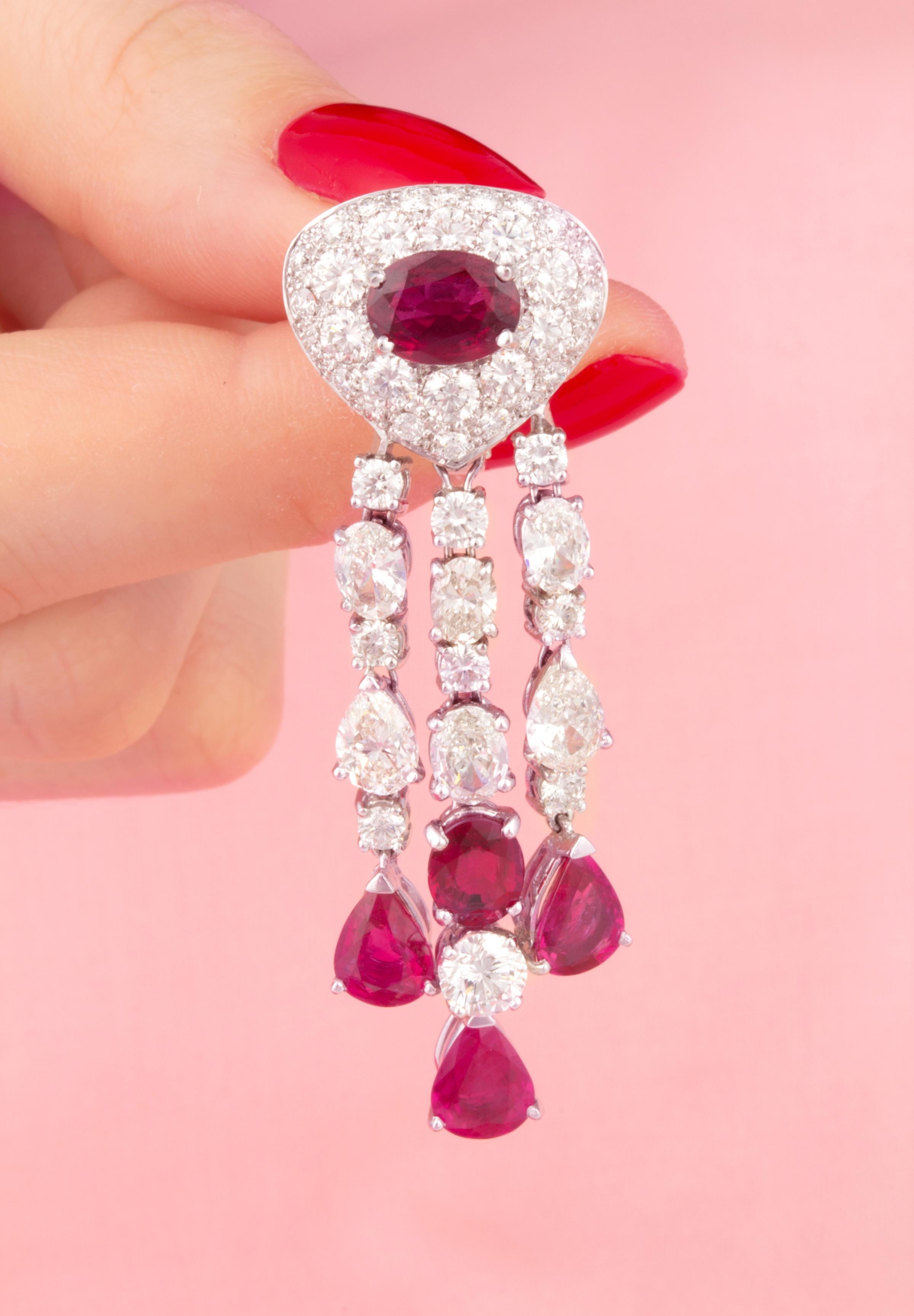 Ella Gafter Diamond Ruby Chandelier Earrings For Sale 1
