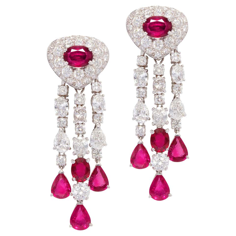 Ella Gafter Ruby Diamond Necklace Earrings Chandelier Set For Sale at ...