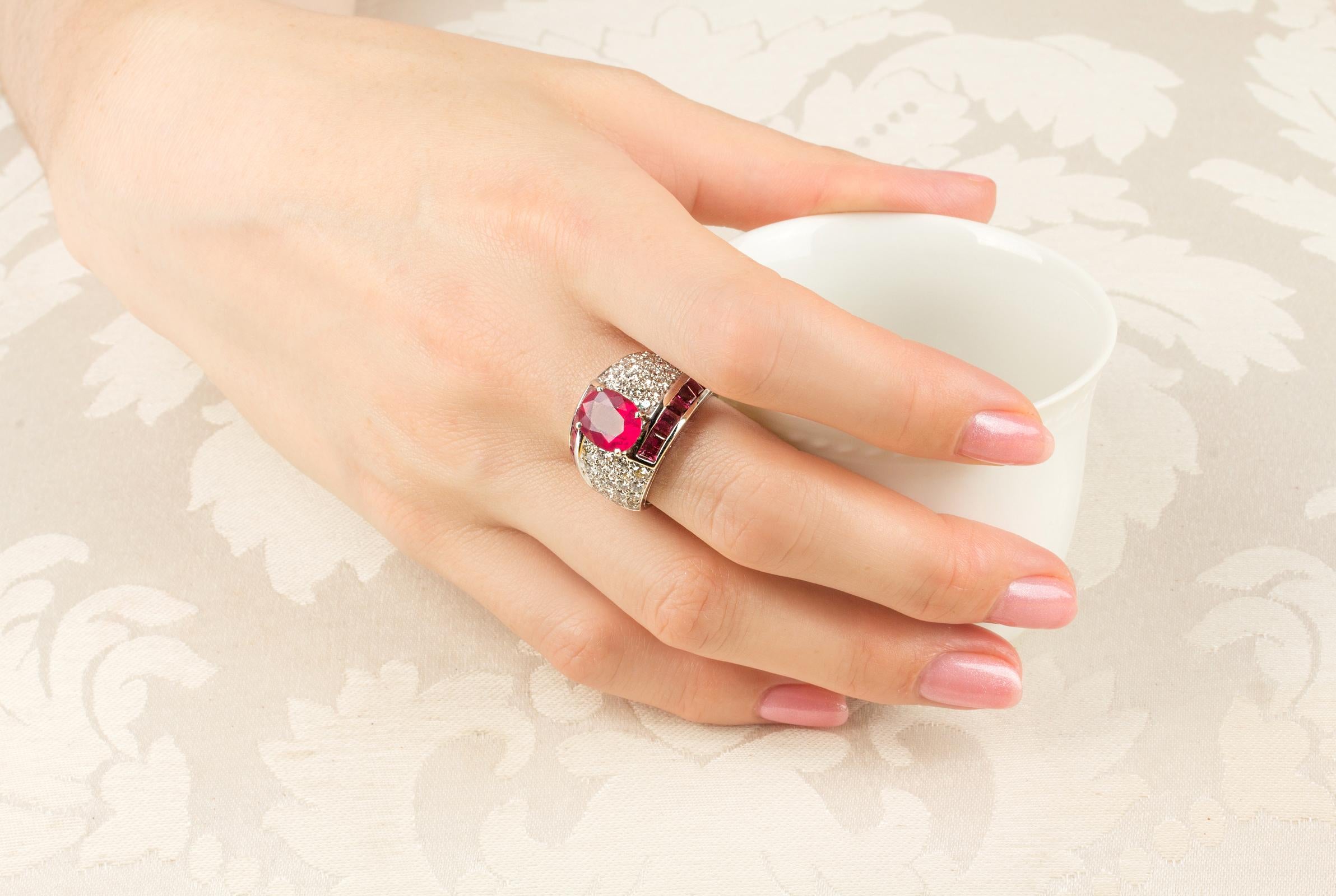 Artist Ella Gafter Diamond Ruby Cocktail Ring For Sale