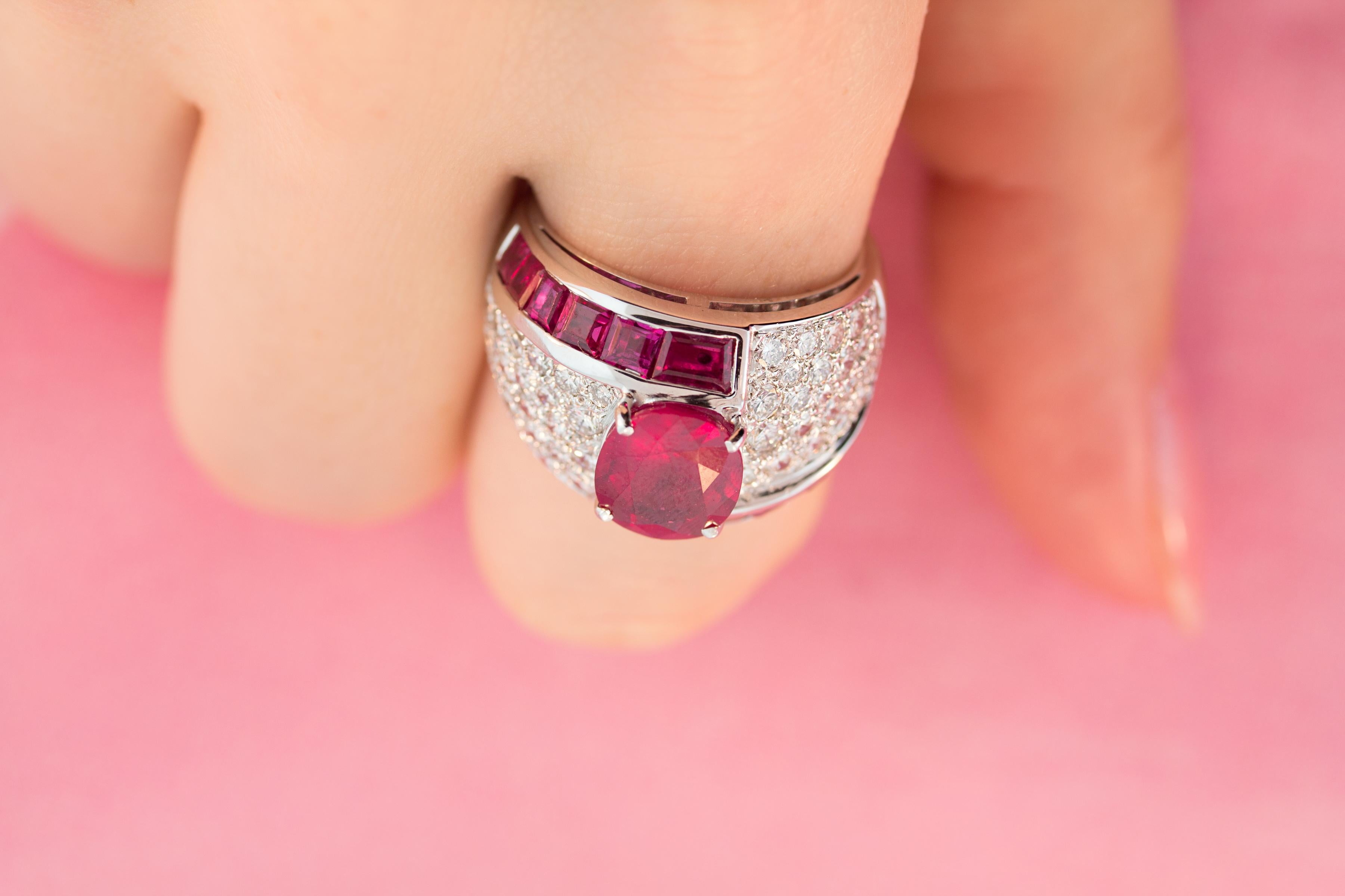 Ella Gafter Diamond Ruby Cocktail Ring For Sale 1